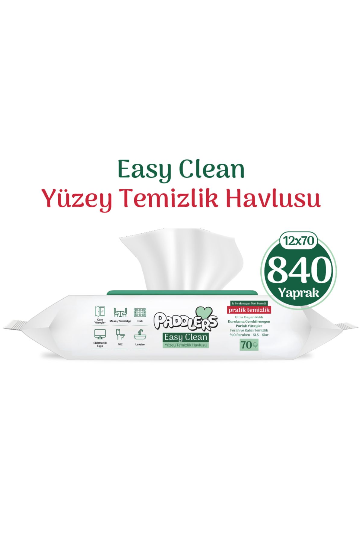 Paddlers Easy Clean Beyaz Sabun Katkılı Yüzey temizlik Havlusu 12x70 (840 Yaprak)