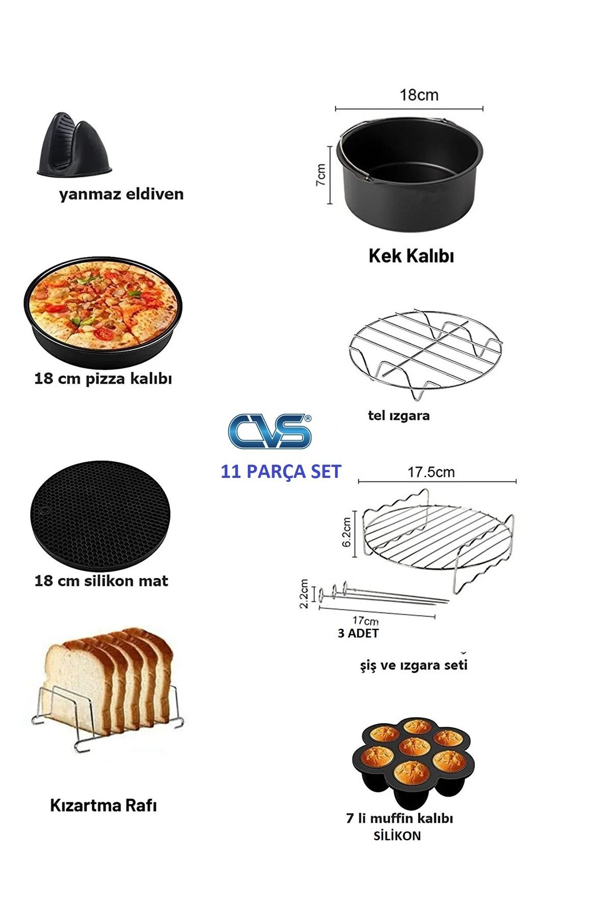 CVS Airfryer Pişirme Aparatları Fritöz Pişirme Aksesuar Seti 11 Parça