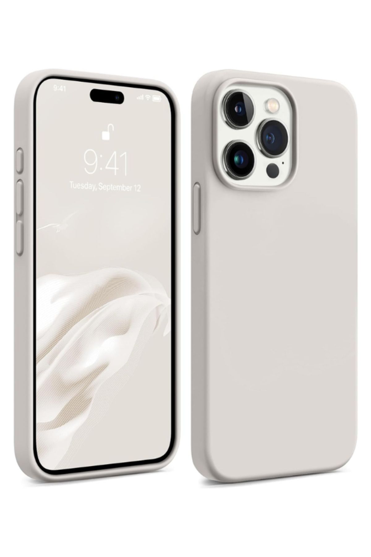 KVK PRİVACY iPhone 15 Pro Kılıf Kadife Lansman Soft Yumuşak Liquid Silikon Kamera Korumalı Kapak Taş