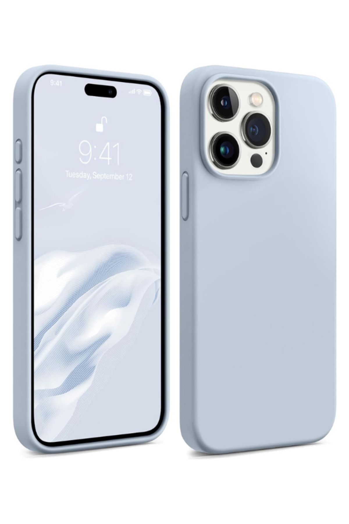 KVK PRİVACY iPhone 15 Pro Kılıf Kadife Lansman Soft Yumuşak Liquid Silikon Kamera Korumalı Kapak Bebe Mavi