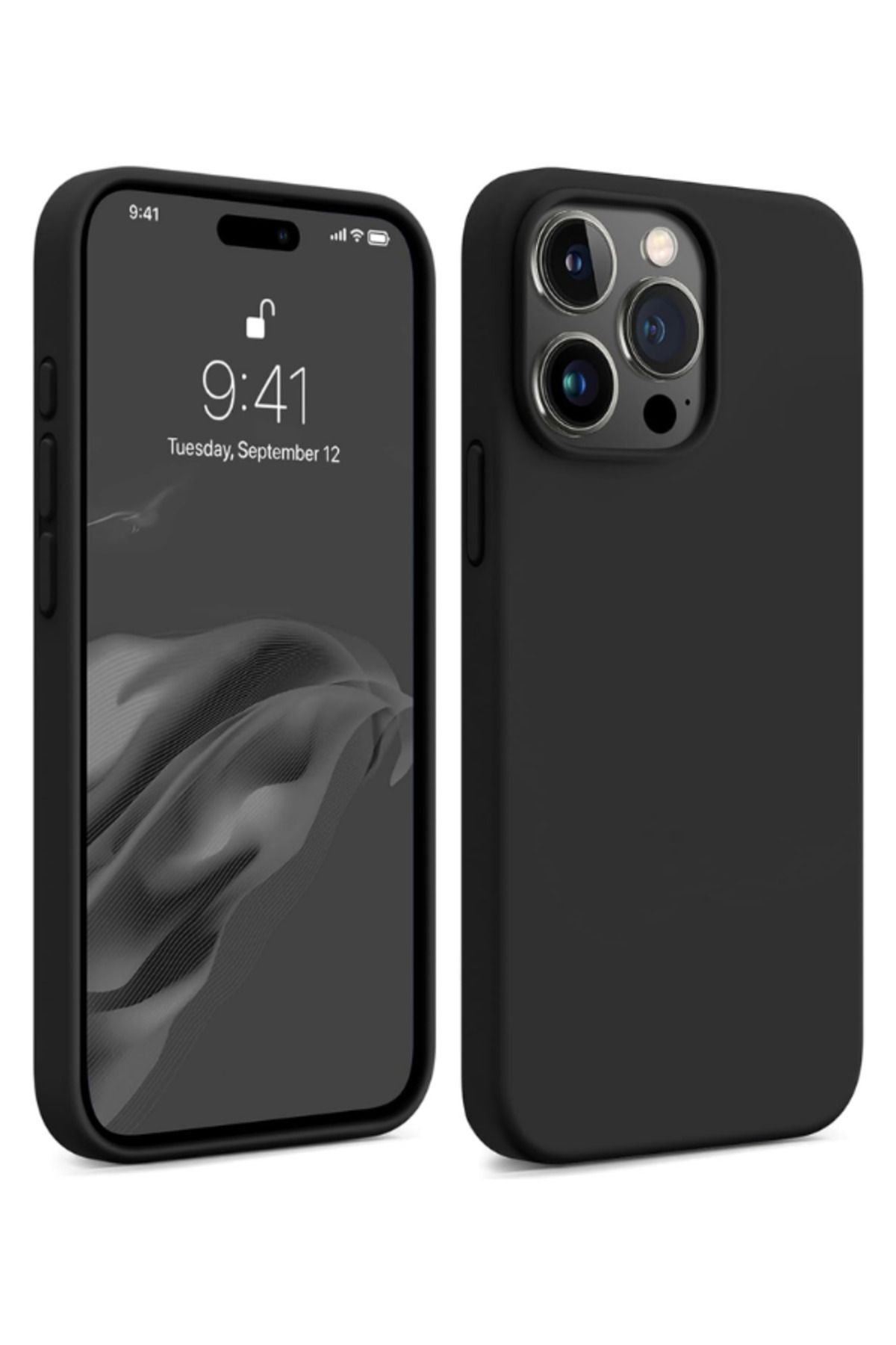 KVK PRİVACY Iphone 15 Pro Kılıf Kadife Lansman Soft Yumuşak Liquid Silikon Kamera Korumalı Kapak Siyah