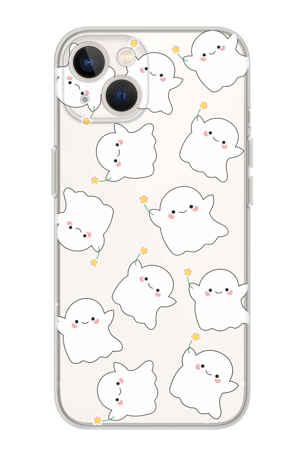 Rupti Iphone 15 Uyumlu Happy Ghost Tasarımlı Şeffaf Silikon Telefon Kılıfı