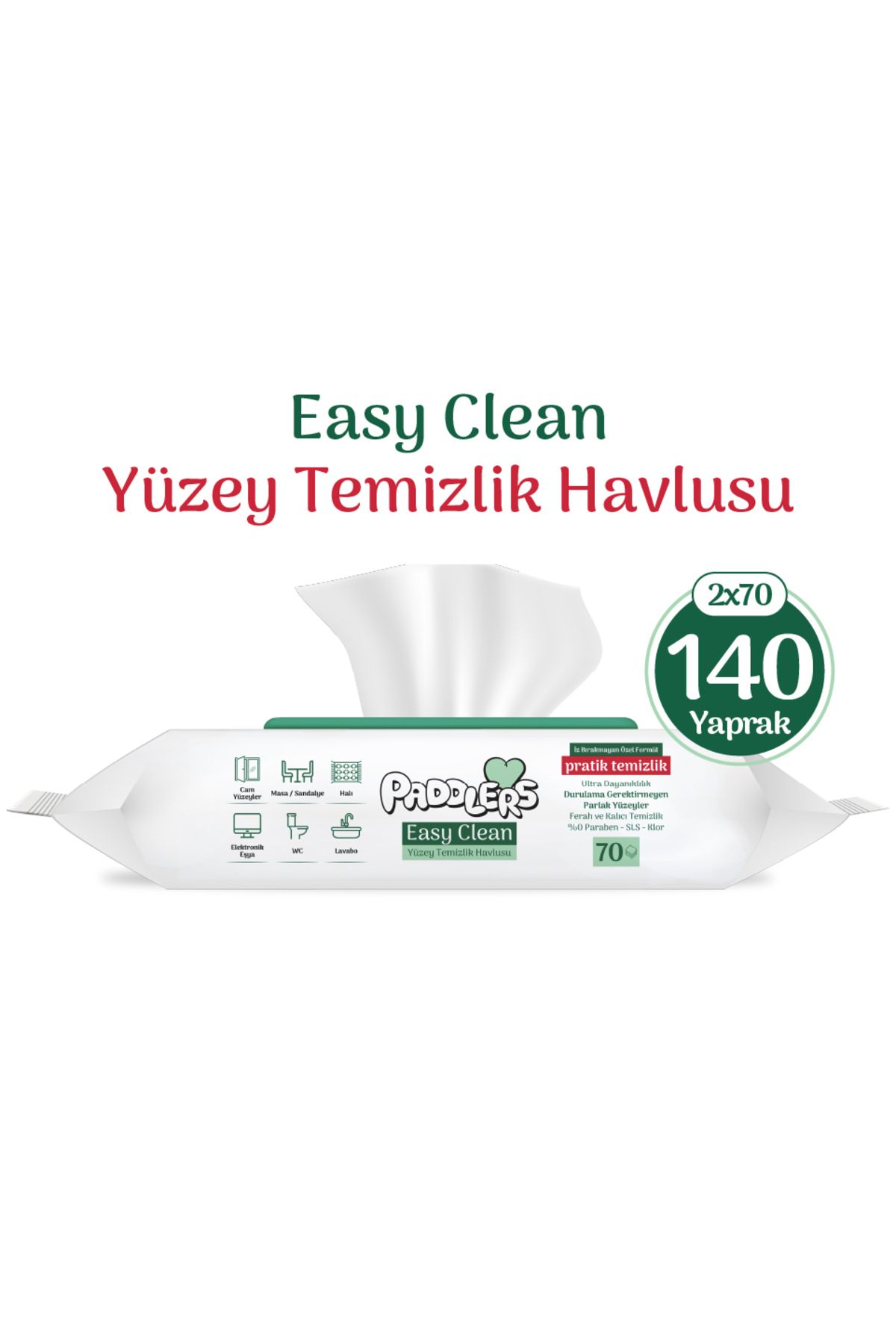 Paddlers Easy Clean Beyaz Sabun Katkılı Yüzey temizlik Havlusu 2x70 (140 Yaprak)