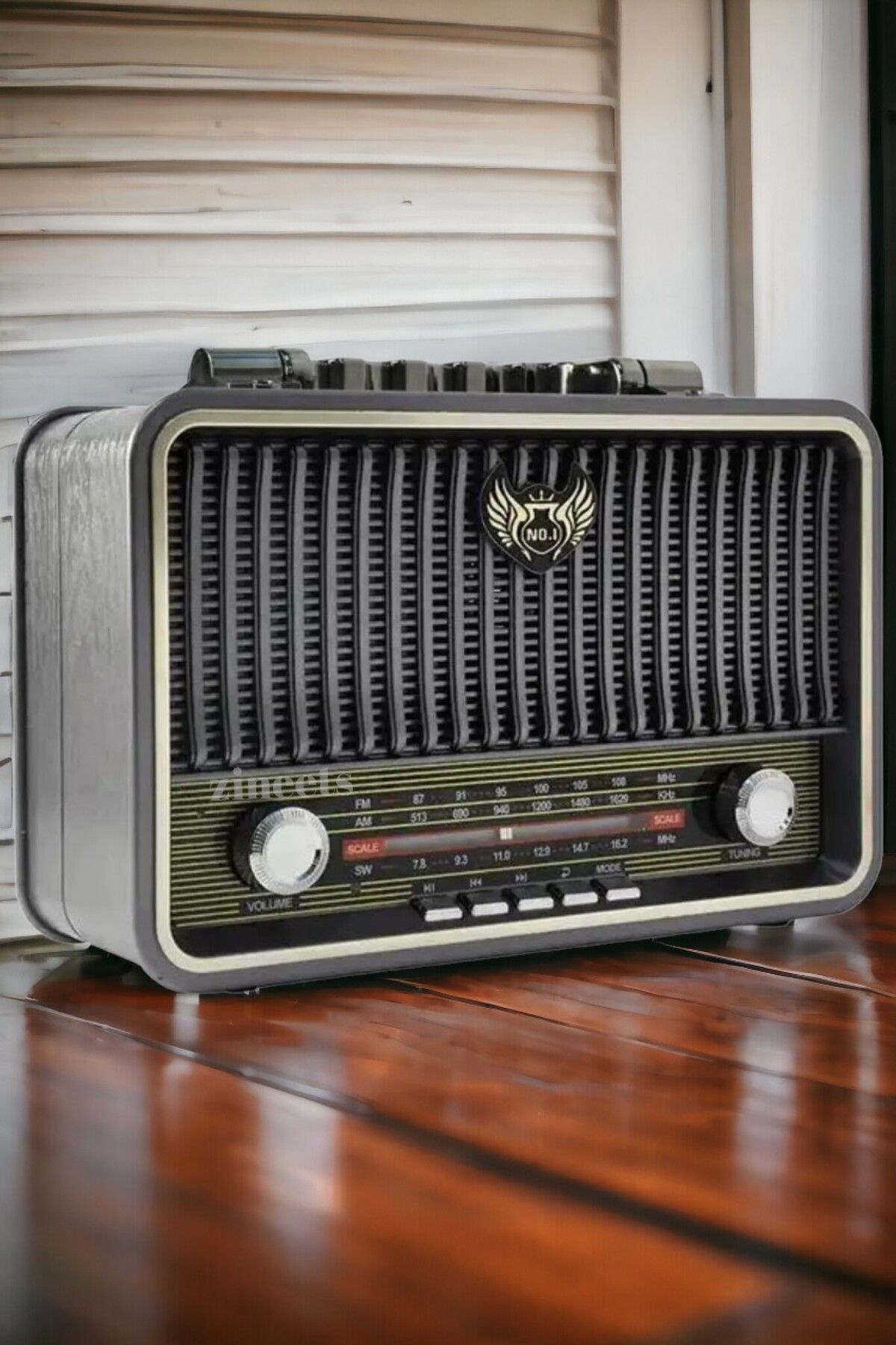 Zineets Büyük Boy Nostaljik Radyo Fm Ahşap Görünümlü Bluetooth Hoparlör Vintage Işıklı Usb Sd