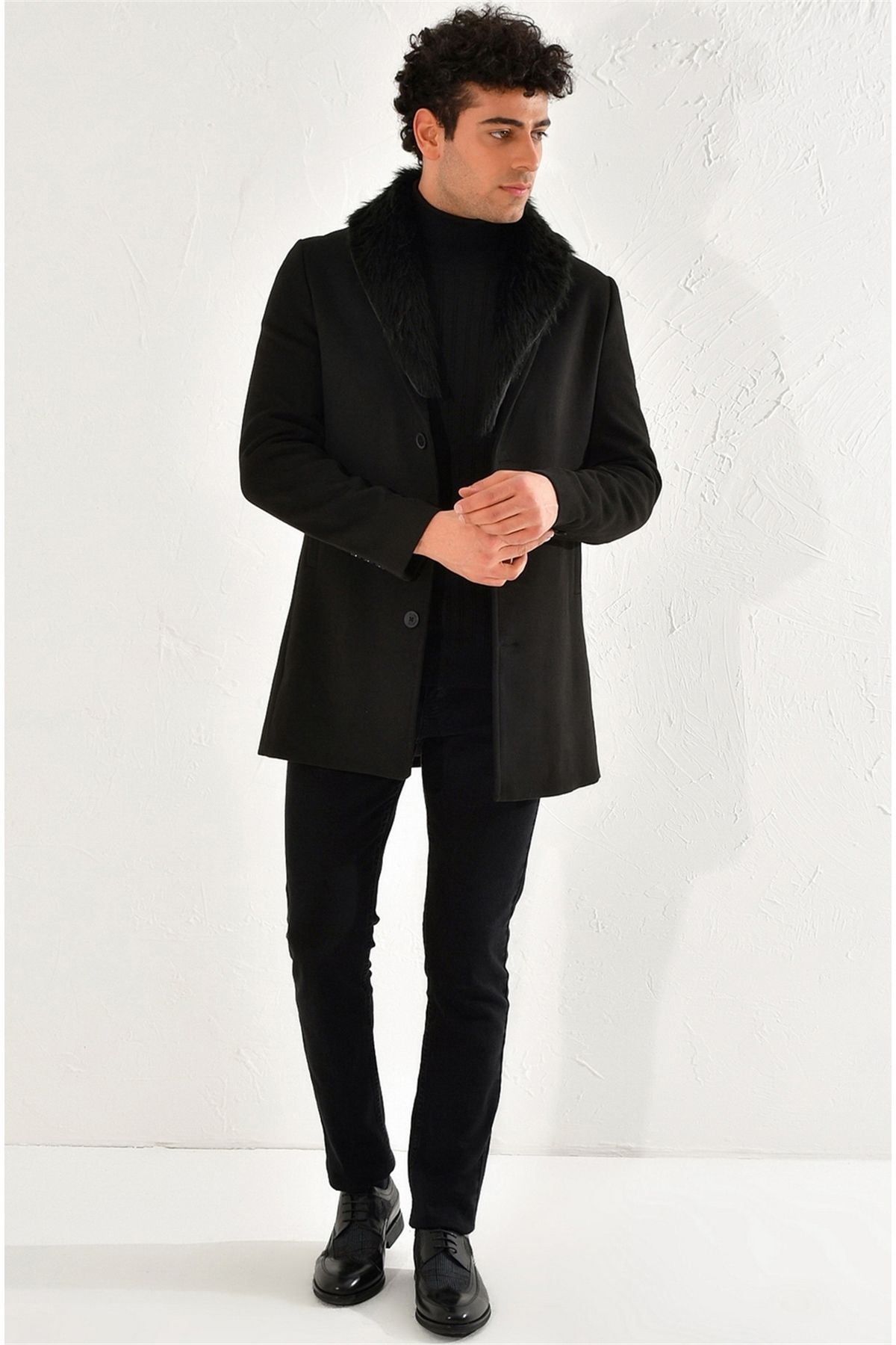 Efor Plt 064 Slim Fit Siyah Klasik Palto