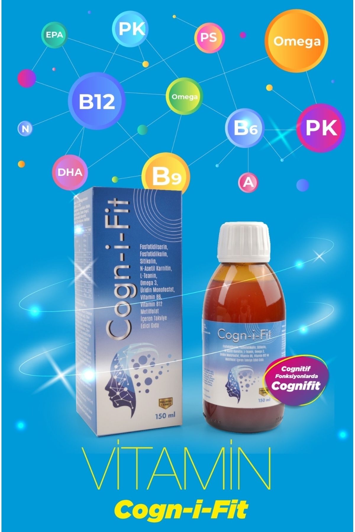CogniFİT Citikolin-omega 3-vitamin B12-b6 Içeren Hafıza Ve Konsantrasyon Geliştirici Takviye Gıda 150 Ml