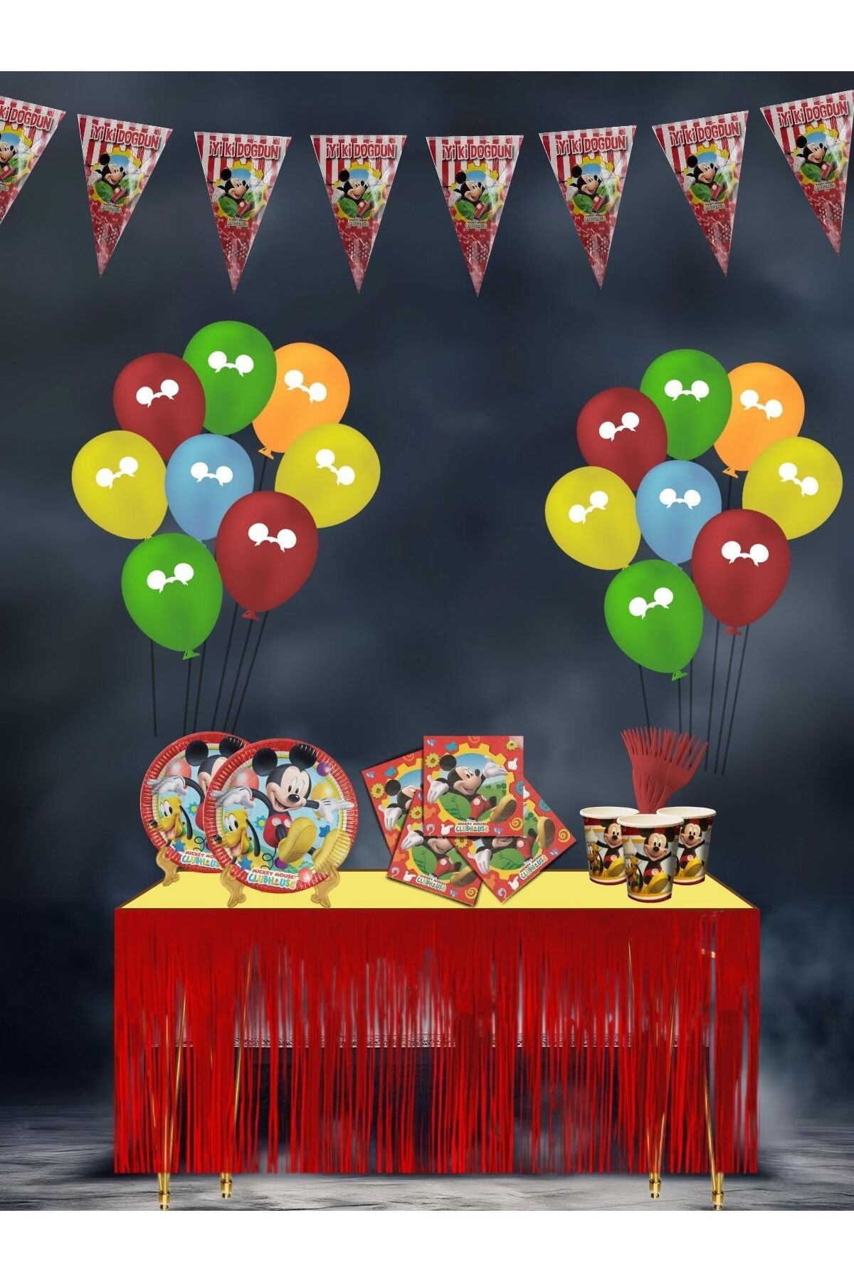 Mickey Mouse Metalize Masa Etekli 16 Kişilik Doğum Günü Parti Malzemeleri Süsleri Seti ETKLST