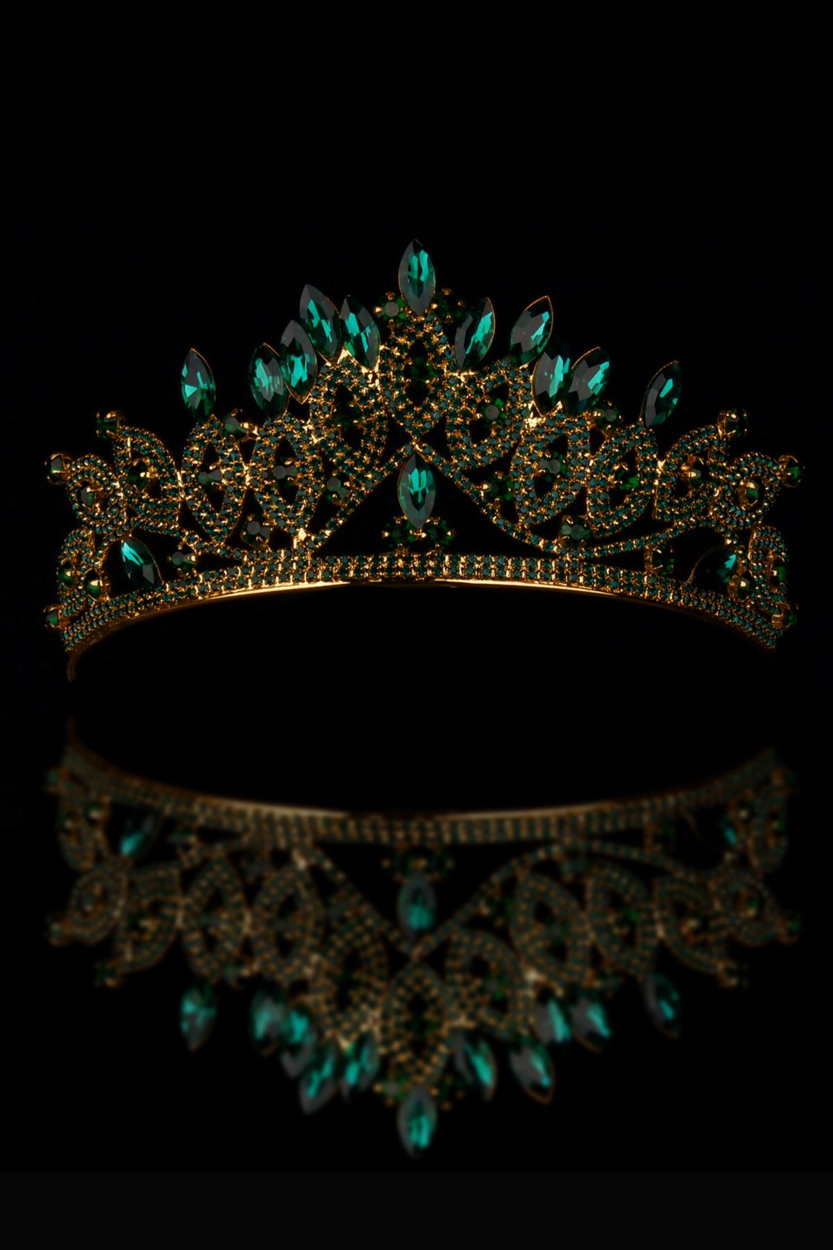 Hayalperest boncuk Kristal Taşlı Gelin Kraliçe Tacı Parlak Prenses Tacı Gelin Düğün Tacı Gold Yeşil