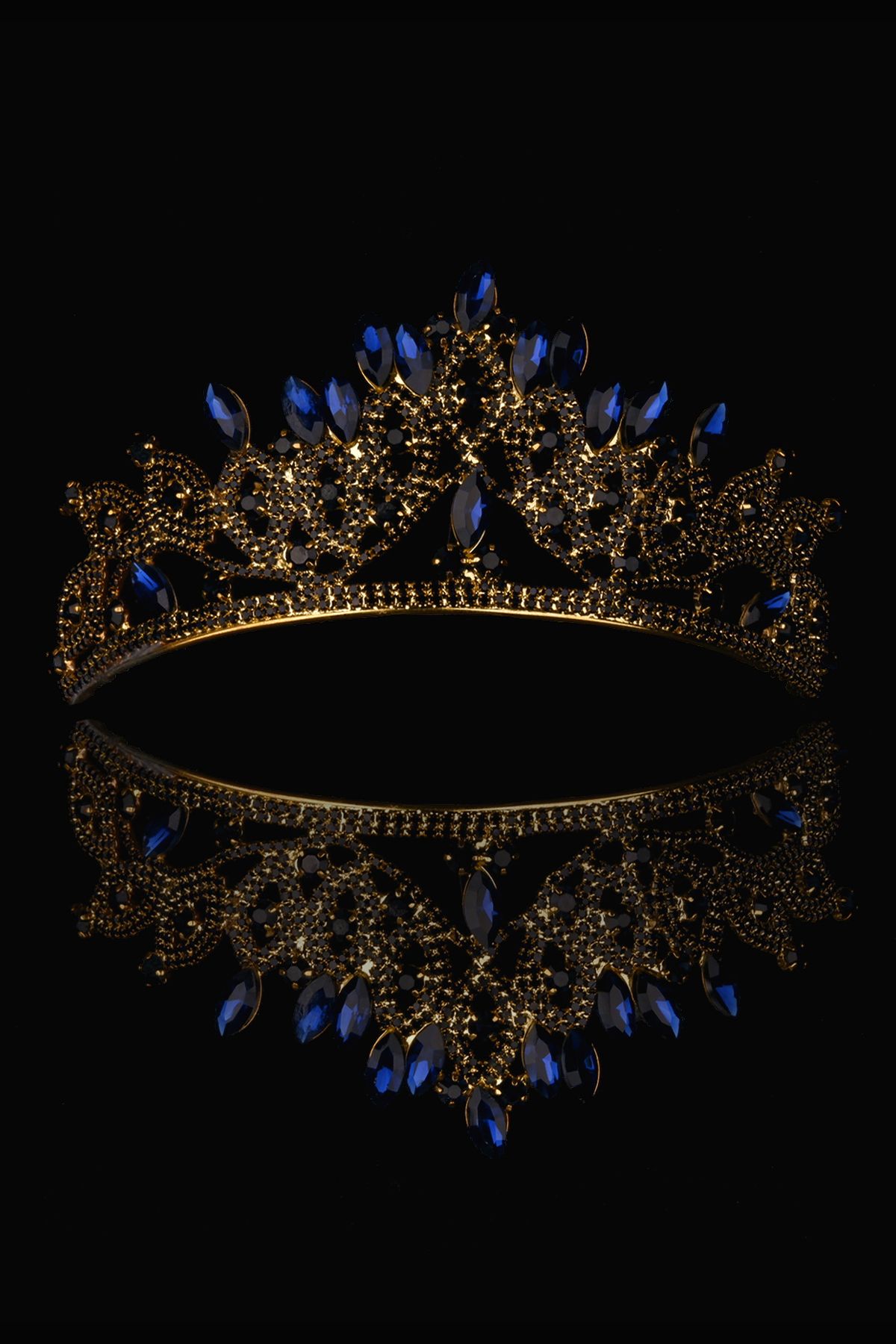 Hayalperest boncuk Kristal Taşlı Gelin Kraliçe Tacı Parlak Prenses Tacı Gelin Düğün Tacı Gold Mavi