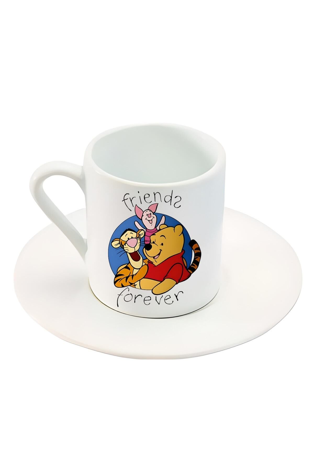HobiShop Pooh & Piglet Karakter Friends Forever Yazı Baskılı Türk Kahve Fincanı