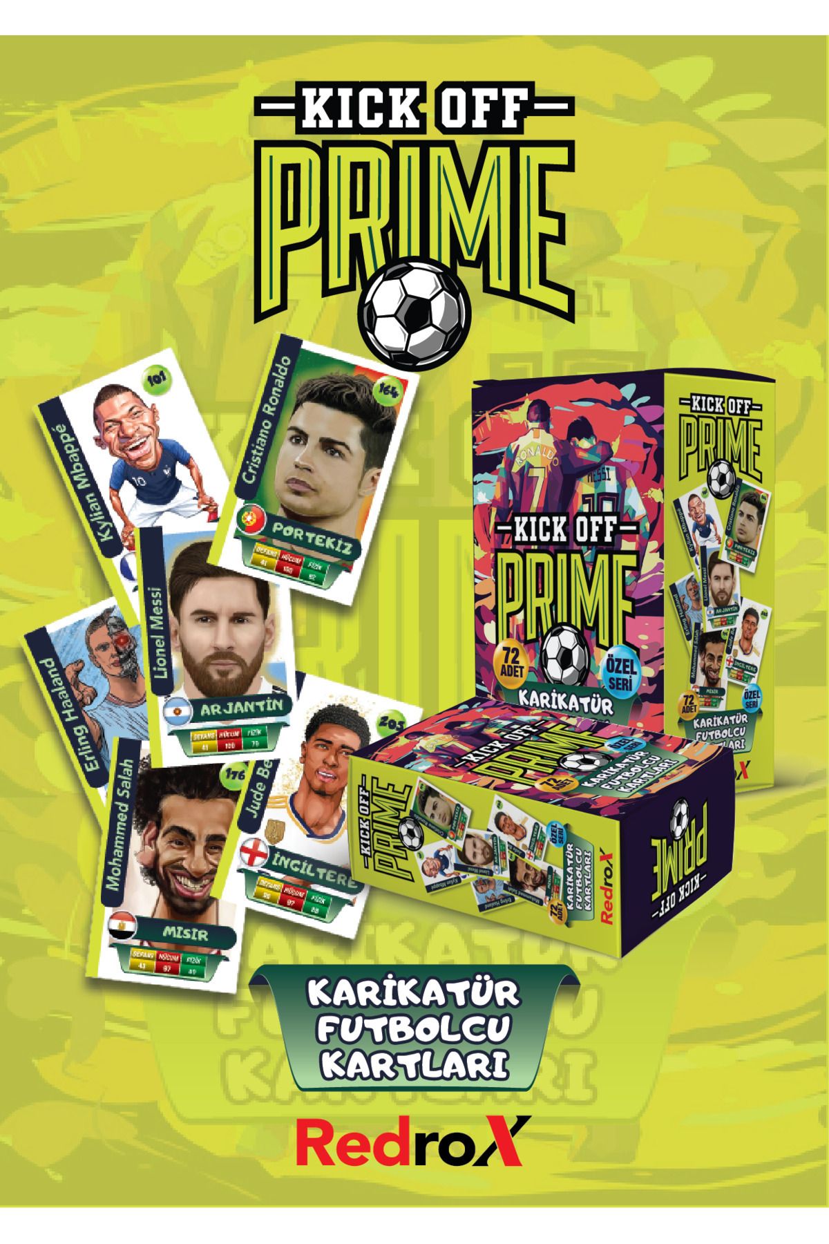 RedroX Kick Off Prime 2024 Özel Koleksiyon Karikatür Futbolcu Kartları 72 Adet