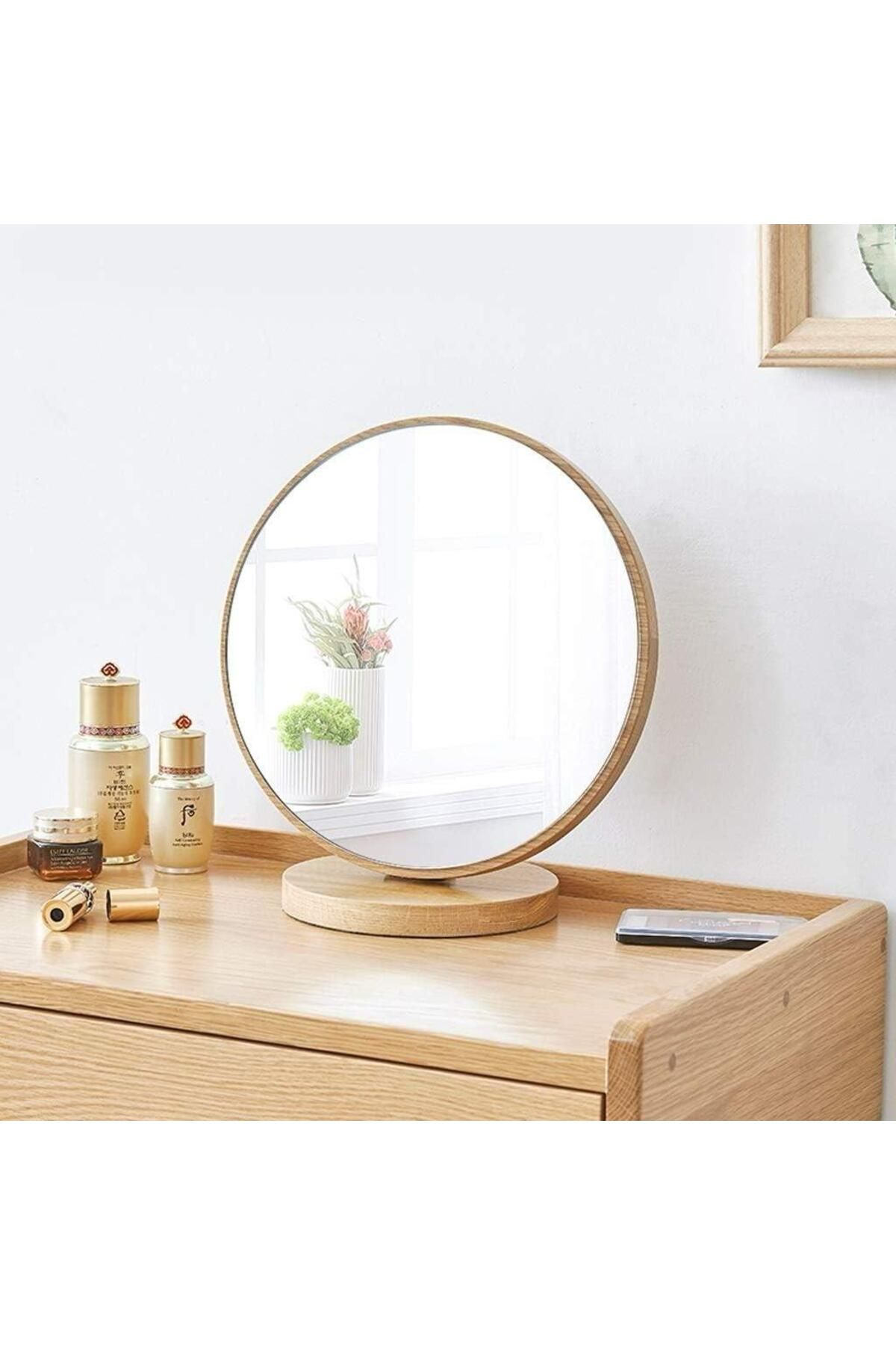 gaman Yuvarlak 90° Hareketli Ahşap Ayna Yeni Tasarım Modern Masaüstü Banyo Ayna