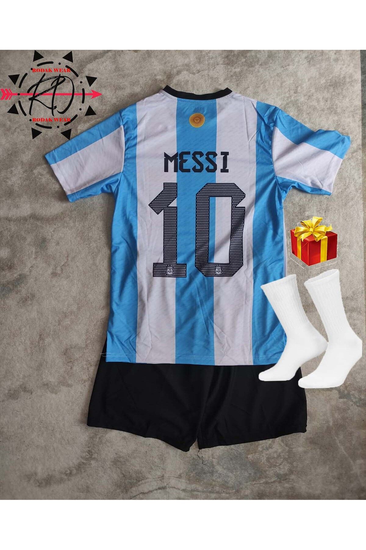 RODAK WEAR Lionel Messi Arjantin 10 Şortlu Çorap 3'lü Set Forması