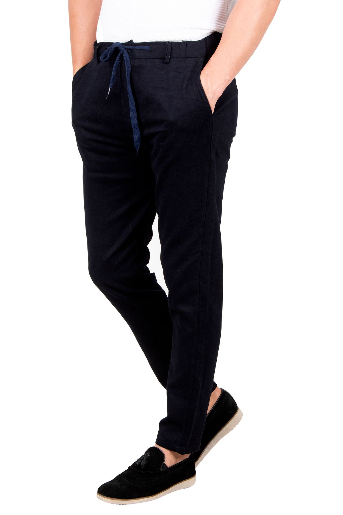 DeepSea Erkek Lacivert Slim Fit Likralı Bağcıklı Spor Pantolon 230BALAT