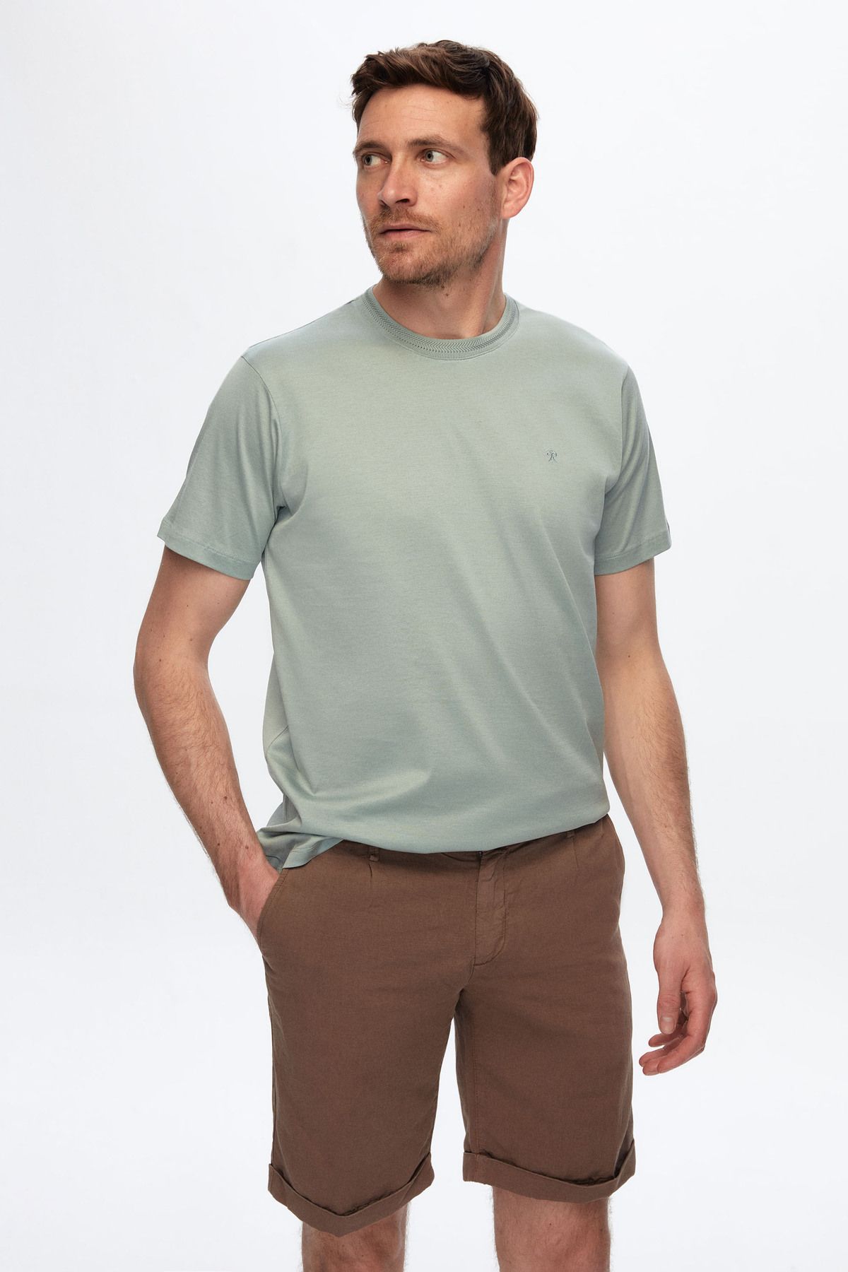 Damat Regular Fit Mint Nakışlı Merserize T-shirt