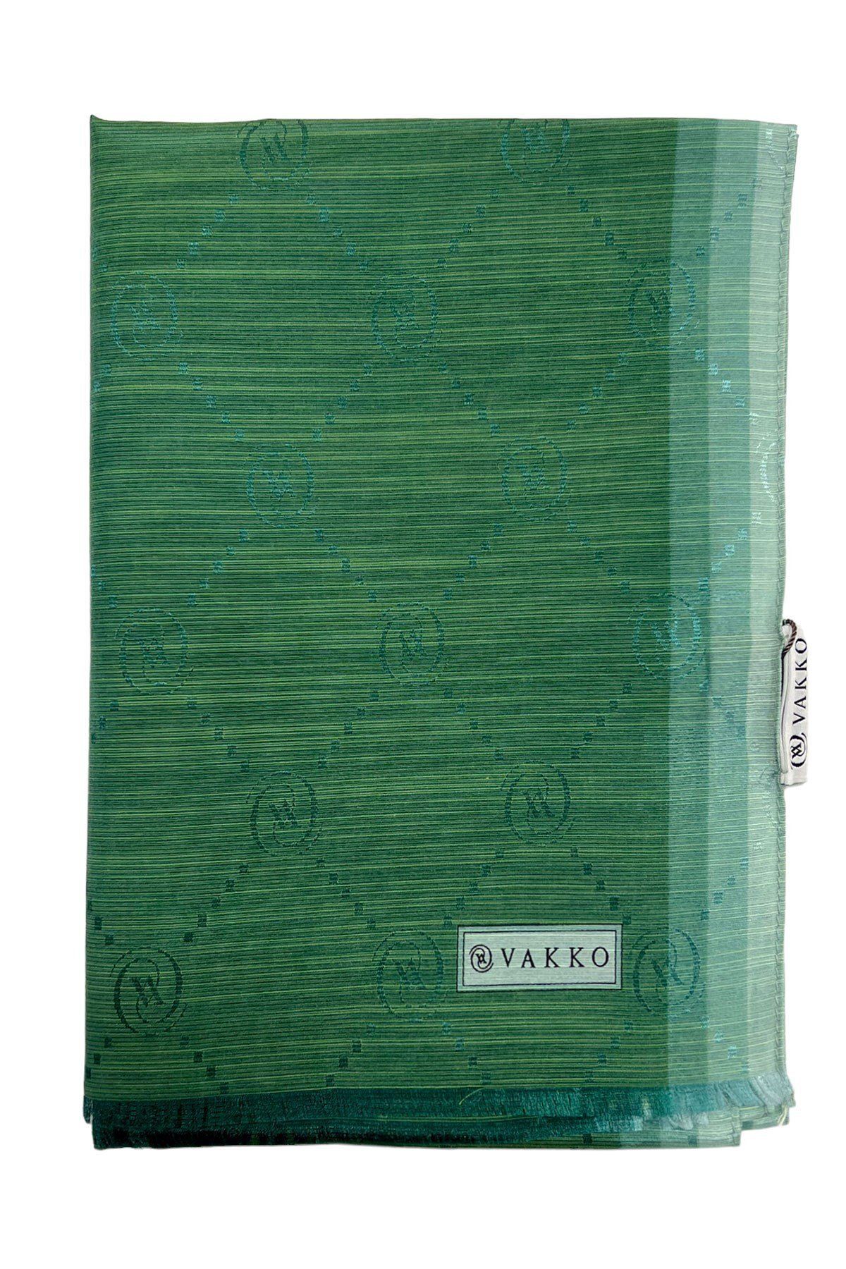 Vakko Monogram Desenli Pamuk İpek Şal 3000908-Zümrüt Yeşili