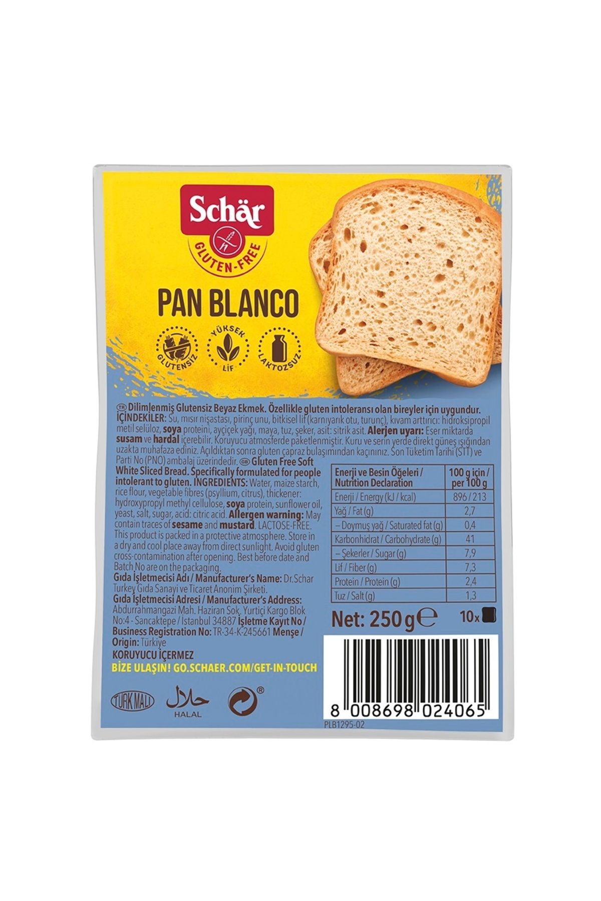 Schar Pan Blanco Glutensiz Ekmek 250 gr (8 Adet)
