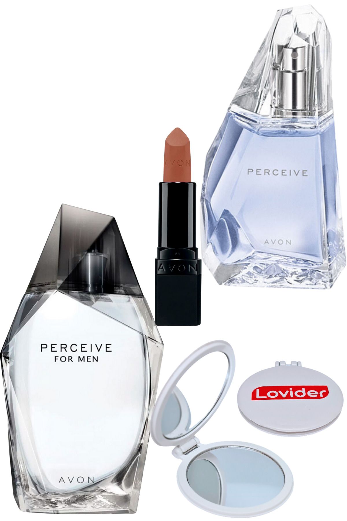 Avon Perceive Erkek Parfüm + Perceive Kadın Parfüm + Mat Ruj Marvellous Mocha + Lovider Cep Aynası Hediye