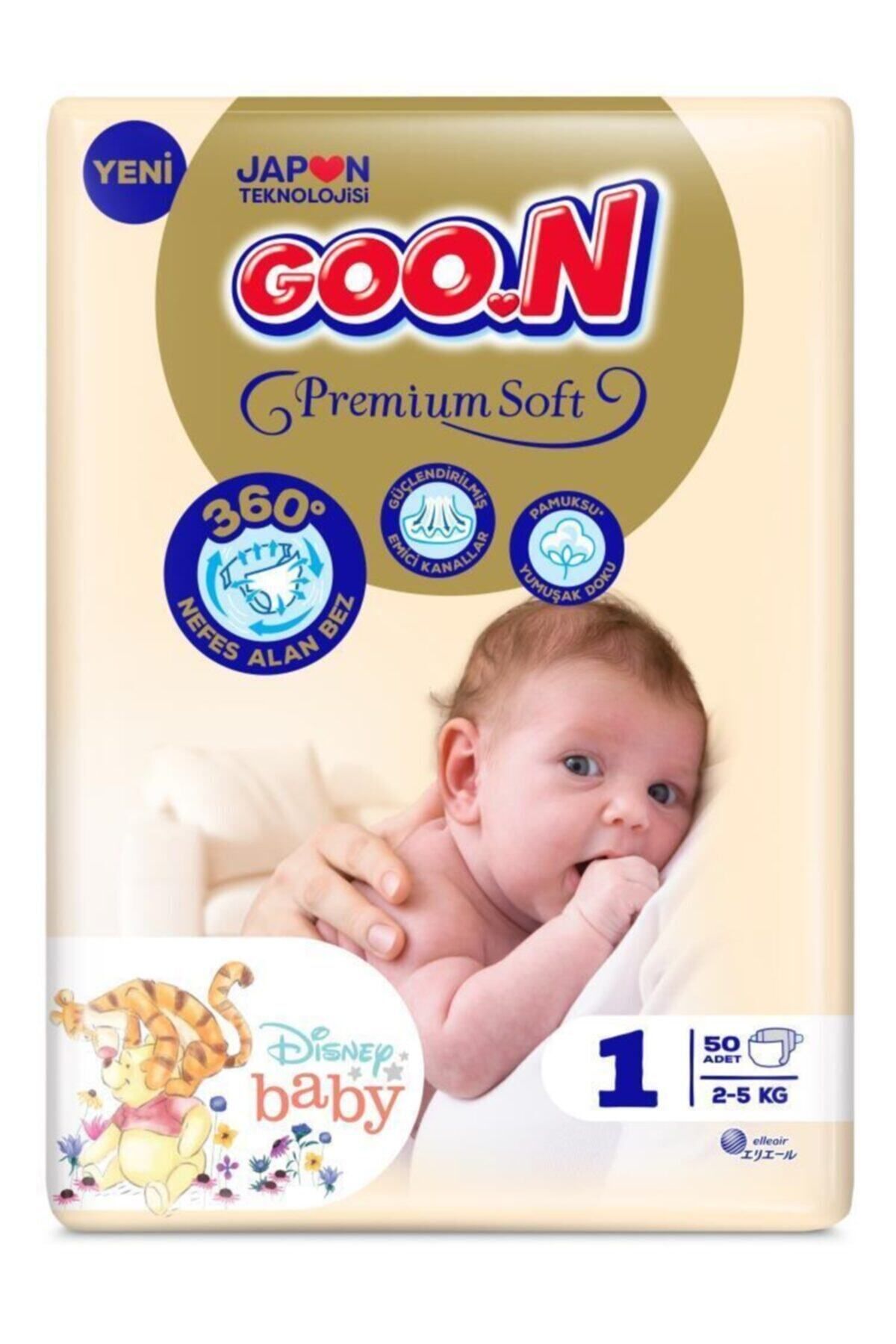 Goo.n Premium Soft 1 Numara Süper Yumuşak Yenidoğan Bant Bebek Bezi - 50 Adet
