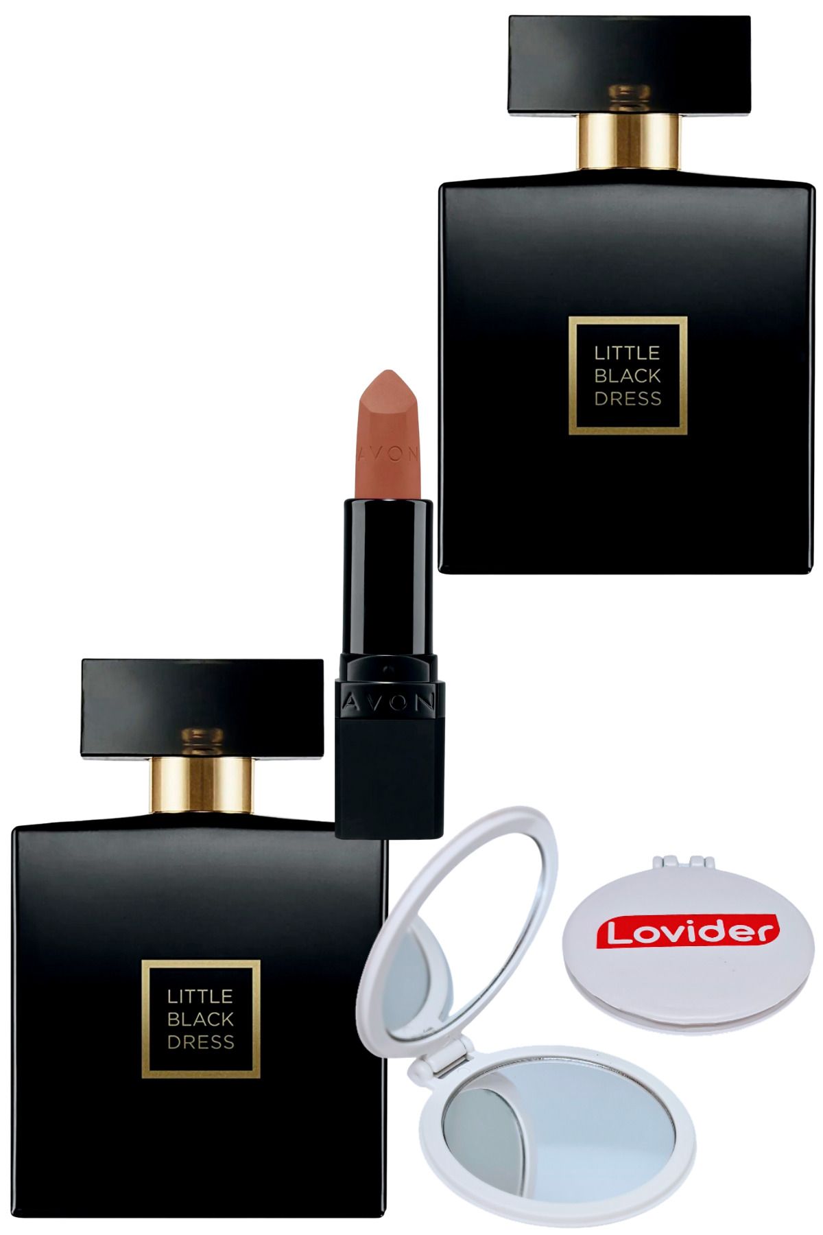 Avon Little Black Dress Kadın Parfüm EDP 50ml 2 Adet + Mat Ruj Marvellous Mocha + Lovider Cep Aynası