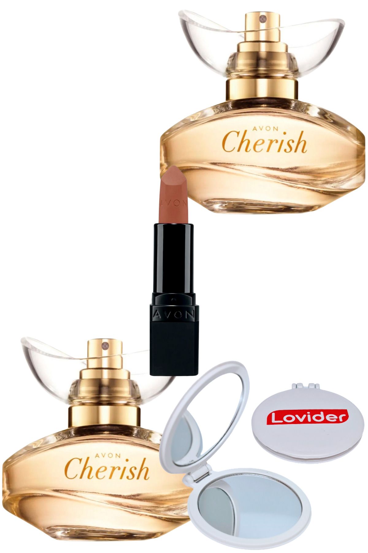 Avon Cherish Kadın Parfüm EDP 50ml 2 Adet + Mat Ruj Marvellous Mocha + Lovider Cep Aynası Hediyeli
