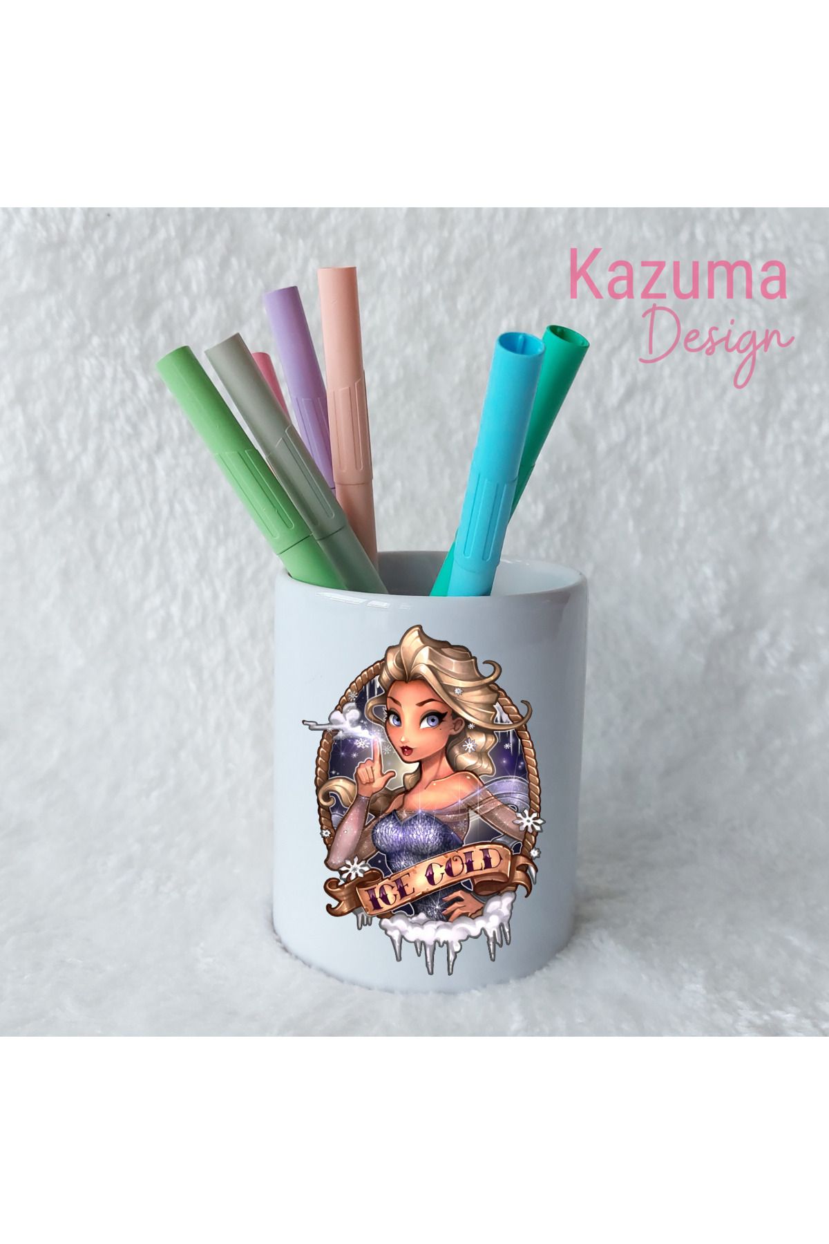 Kazuma Design Disney Prensesleri Basklı Seramik Kalemlik Masa Üstü Kalem Kutusu