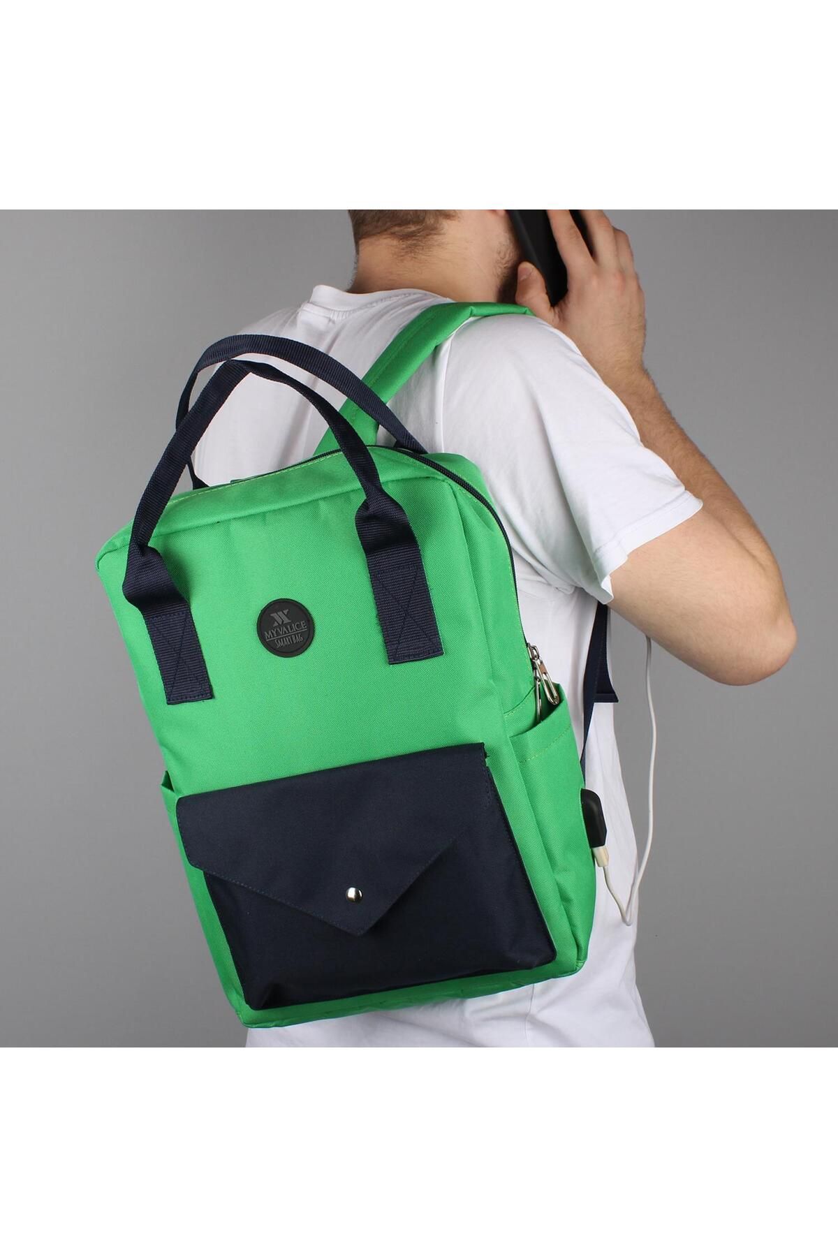 My Valice Smart Bag Post Usb Şarj Girişli Laptop Bölmeli Notebook Sırt Çantası Benetton Yeşili