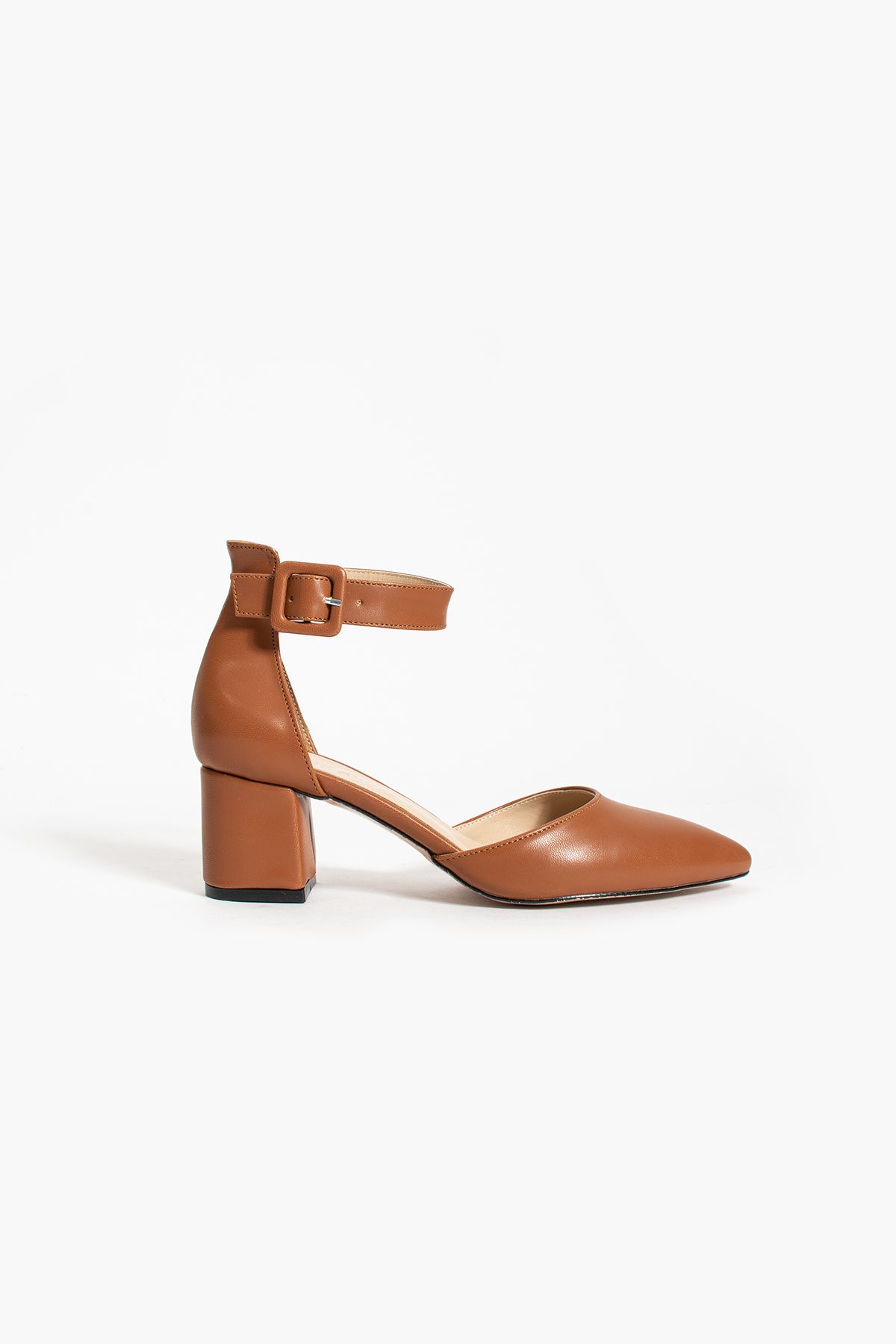 Güllü Shoes Kadin Kahverengi Topuklu Ayakkabı Abiye Stiletto Kalın Topuk Gelinlik Ayakkabisi 5.5cm