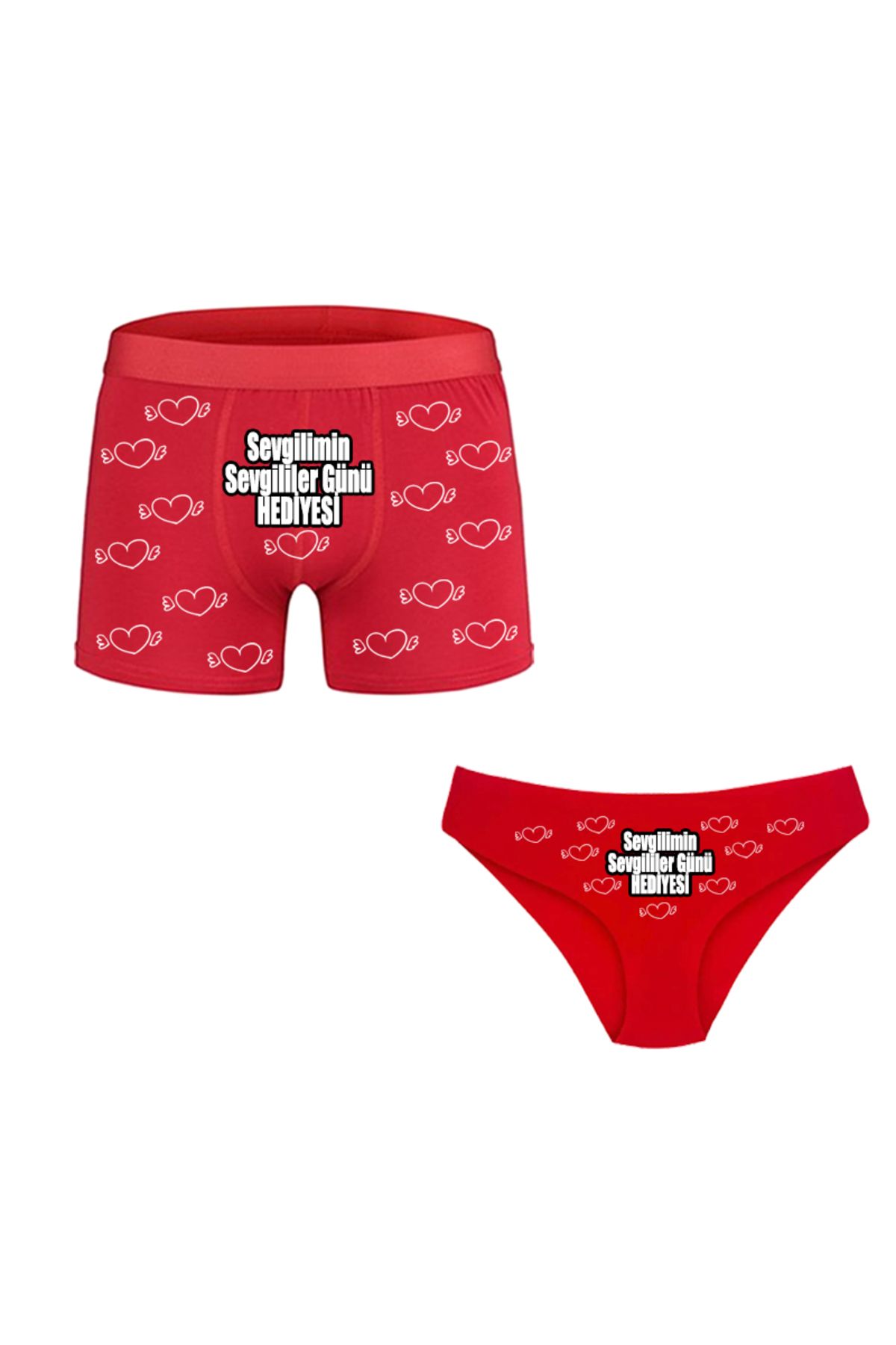 HediyeMania Çiftlere Özel Sevgililer Günü Hediyesi Kırmızı Erkek Boxer Kalpli Kadın Külot İç Çamaşırı Kombini