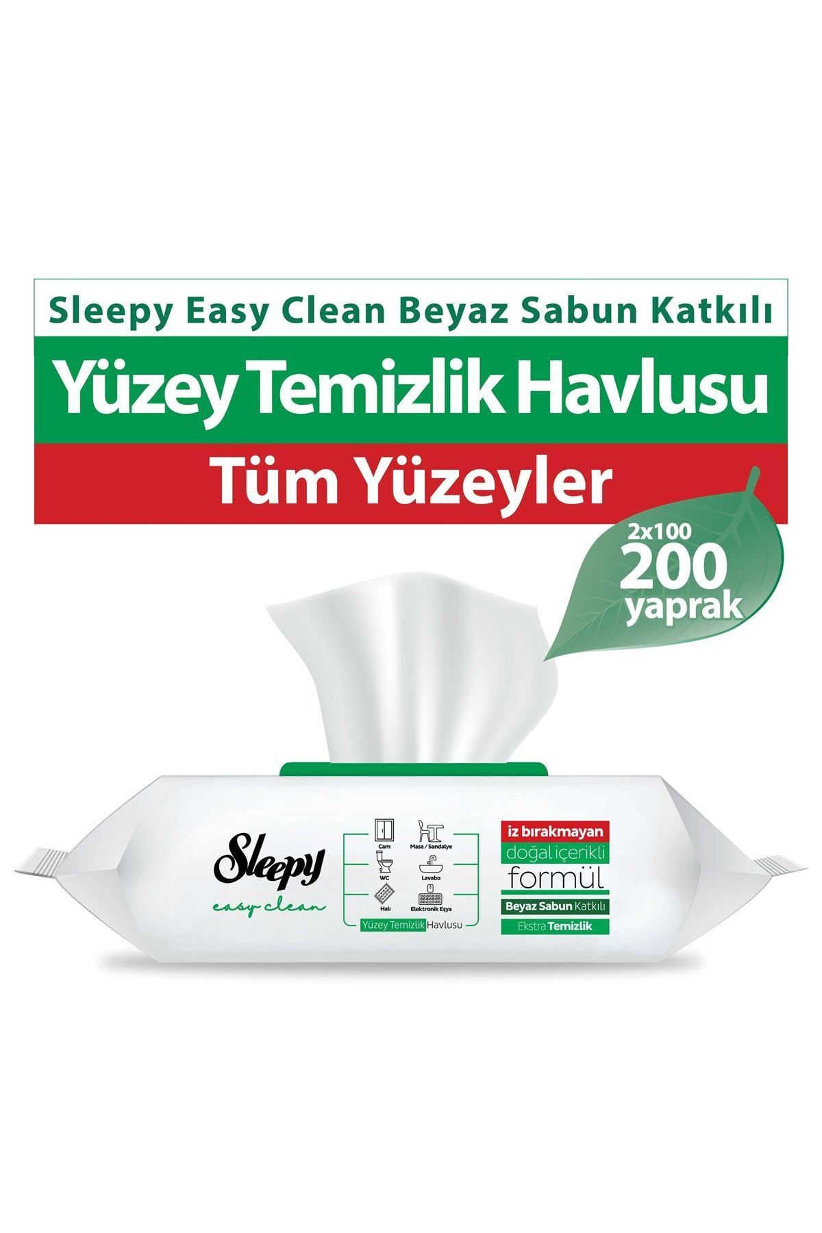 Sleepy Easy Clean Beyaz Sabun Katkılı Yüzey Temizlik Havlusu 2X100 (200 Yaprak)