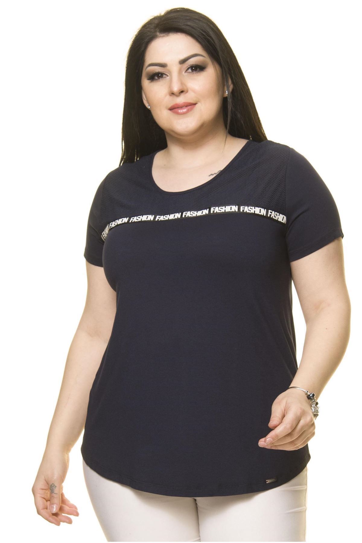 Modayız Kadın Büyük Beden Lacivert Spor Bluz A4-3010