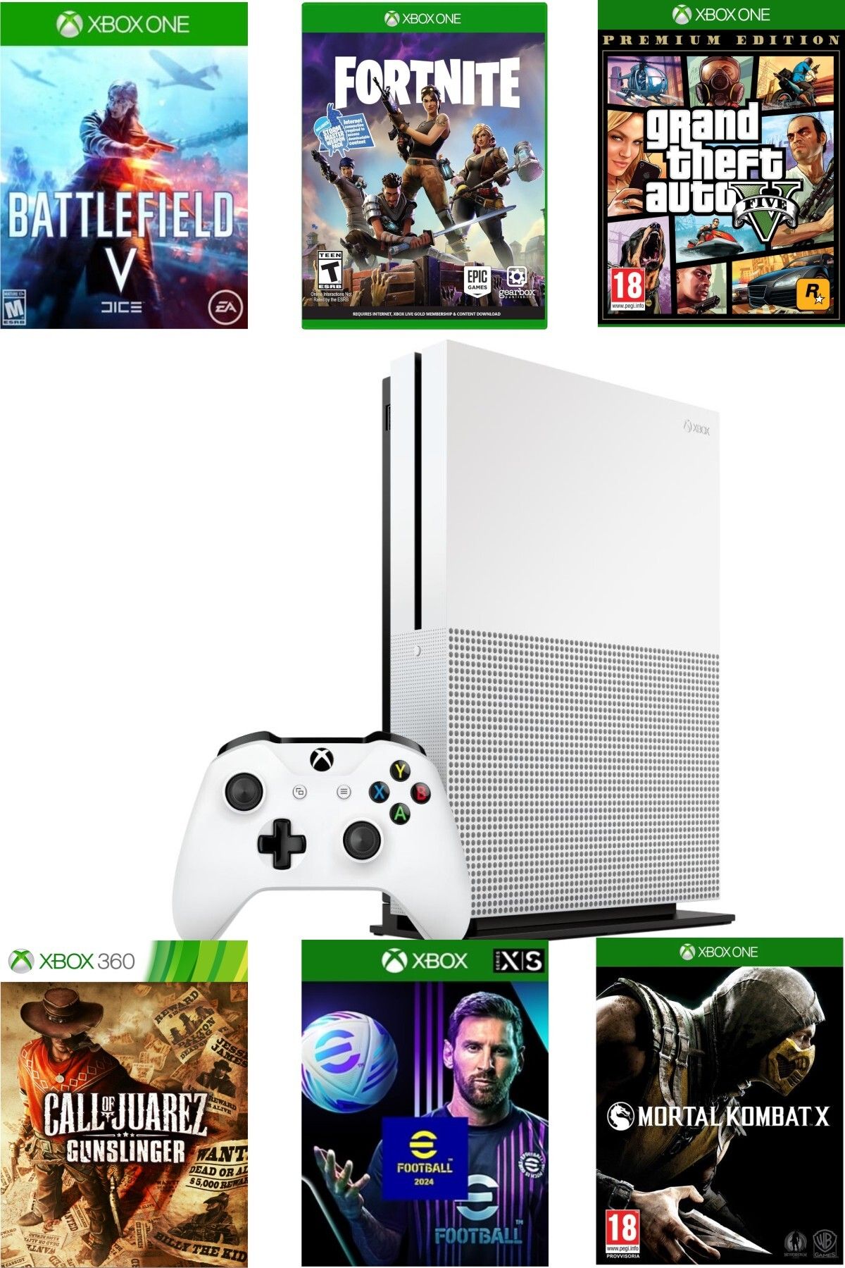 Microsoft XBOX One S 500 Gb - Teşhir Cihazı 6 Ay Garantili - GTA 5 Dahil 10 Dijital Oyun Hediyeli.