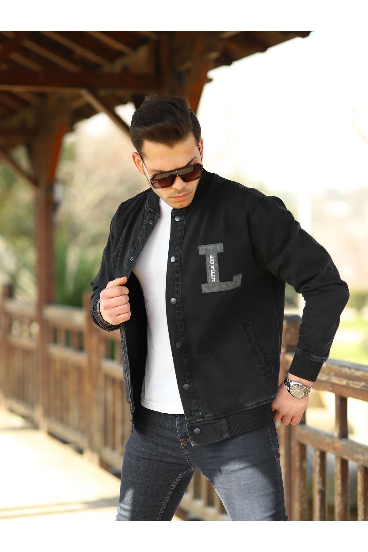 LTC Jeans Siyah Erkek Çıtçıtlı Oversize Ribana Detay Kot Ceket