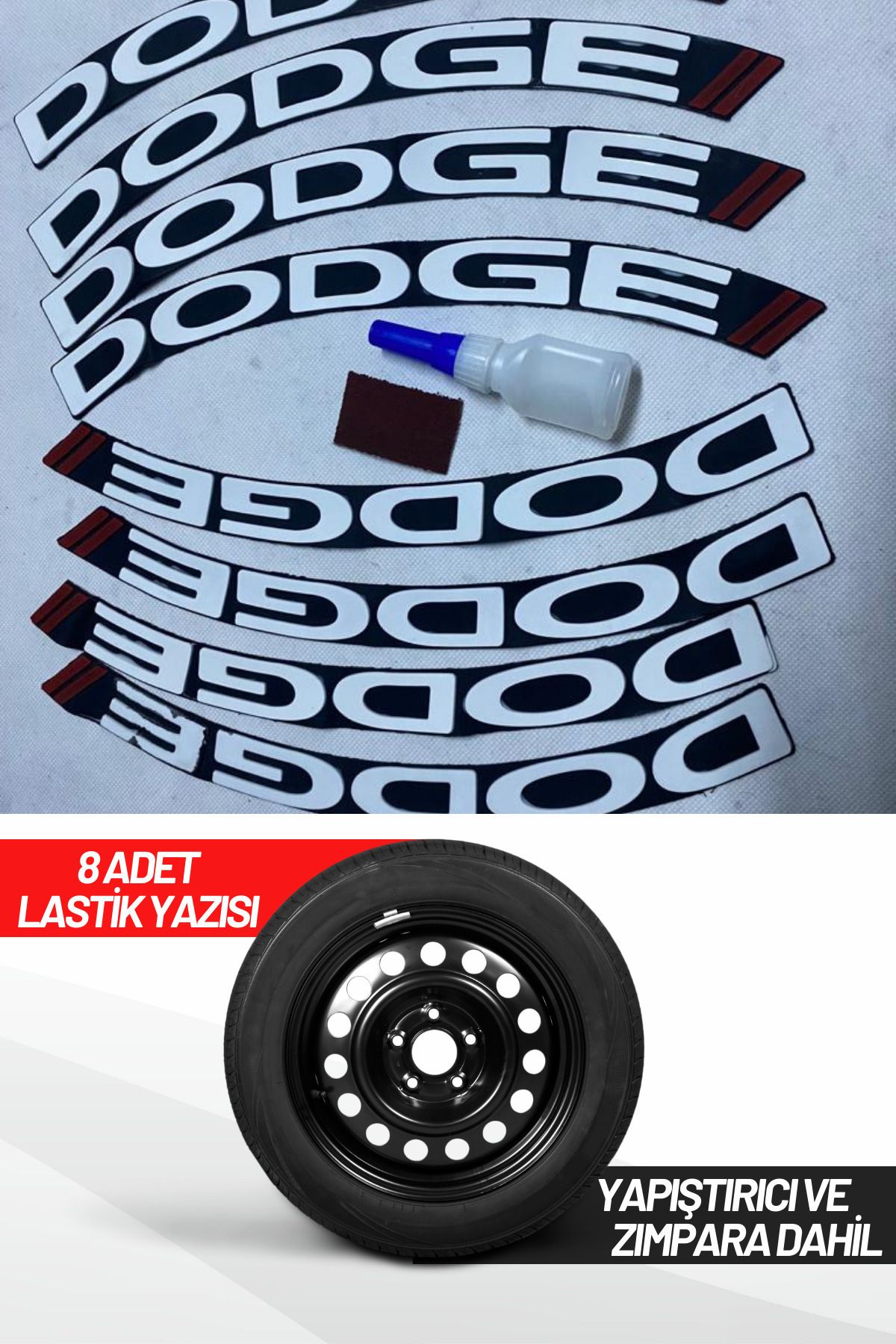 ASTUNİNG Dodge Motosiklet Ve Otomobil Araç 3d Oto Lastik Yazısı Sticker Arma 8 Adet Kırmızı Beyaz