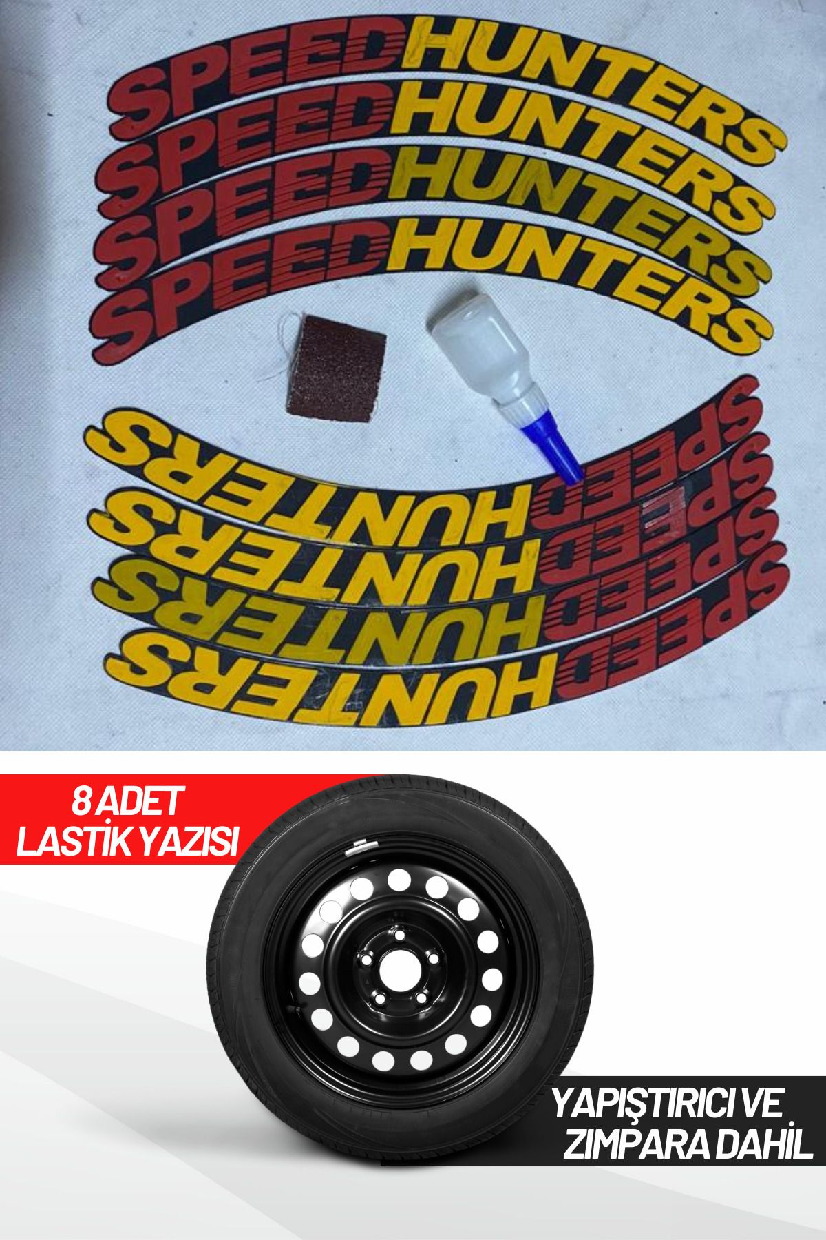 ASTUNİNG Speed Hunters Motosiklet Ve Otomobil 3d Oto Lastik Yazısı Sticker Arma 8 Adet Sarı Kırm
