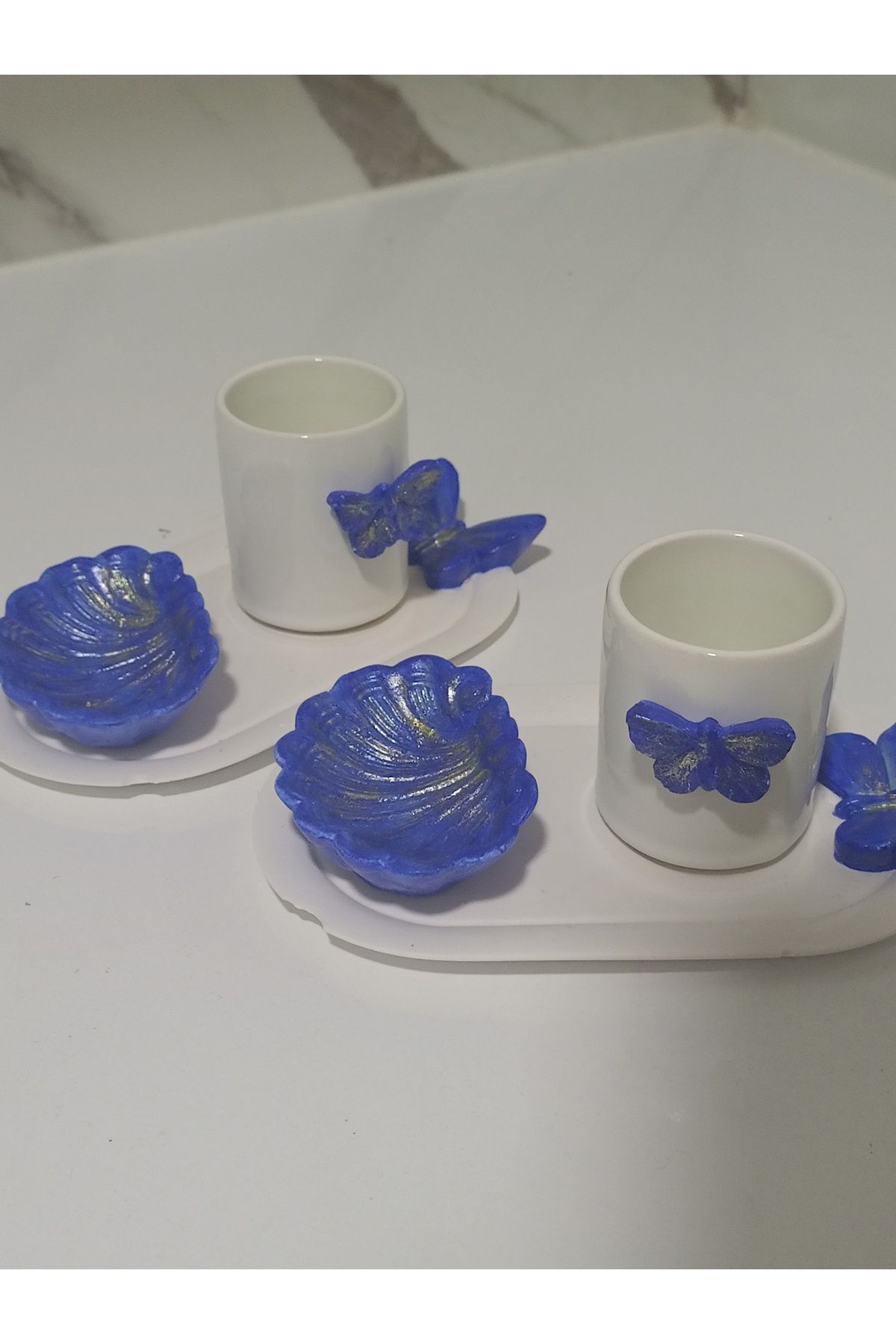 MiMi EveNT 2'li Kelebekli Mavi Fincan Takımı El Yapımı Handmade Hediye Doğum Günü-Anneler Günü-Sevgililer Günü