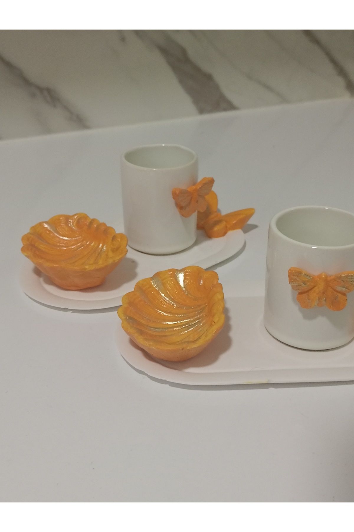 MiMi EveNT 2'li Kelebekli Sarı Fincan Takımı El Yapımı Handmade Hediye Doğum Günü-Anneler Günü-Sevgililer Günü
