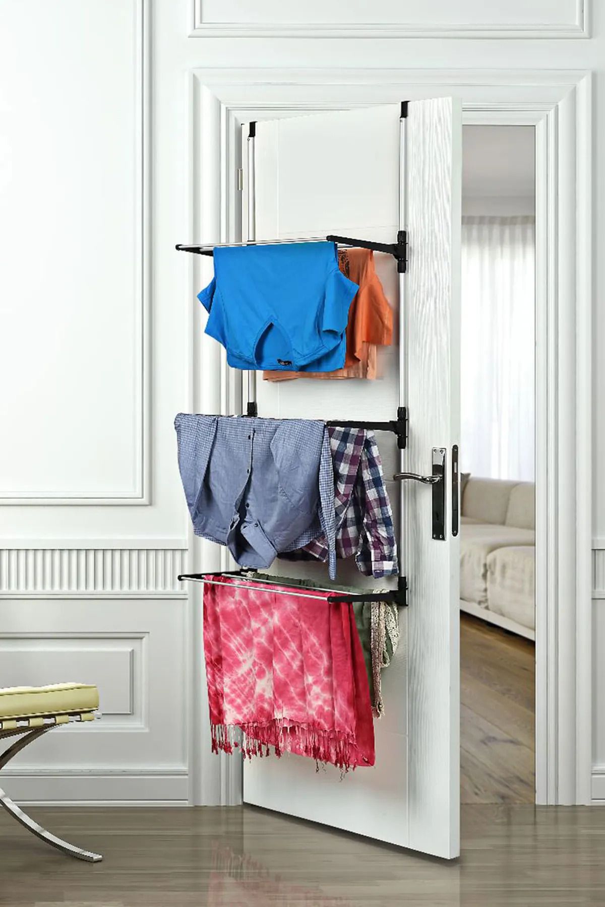 Çavdar Group Perilla Kapı Arkası 3 Katlı Kurutmalık Çok Amaçlı Paslanmaz Çamaşır Elbise Kurutmalığı