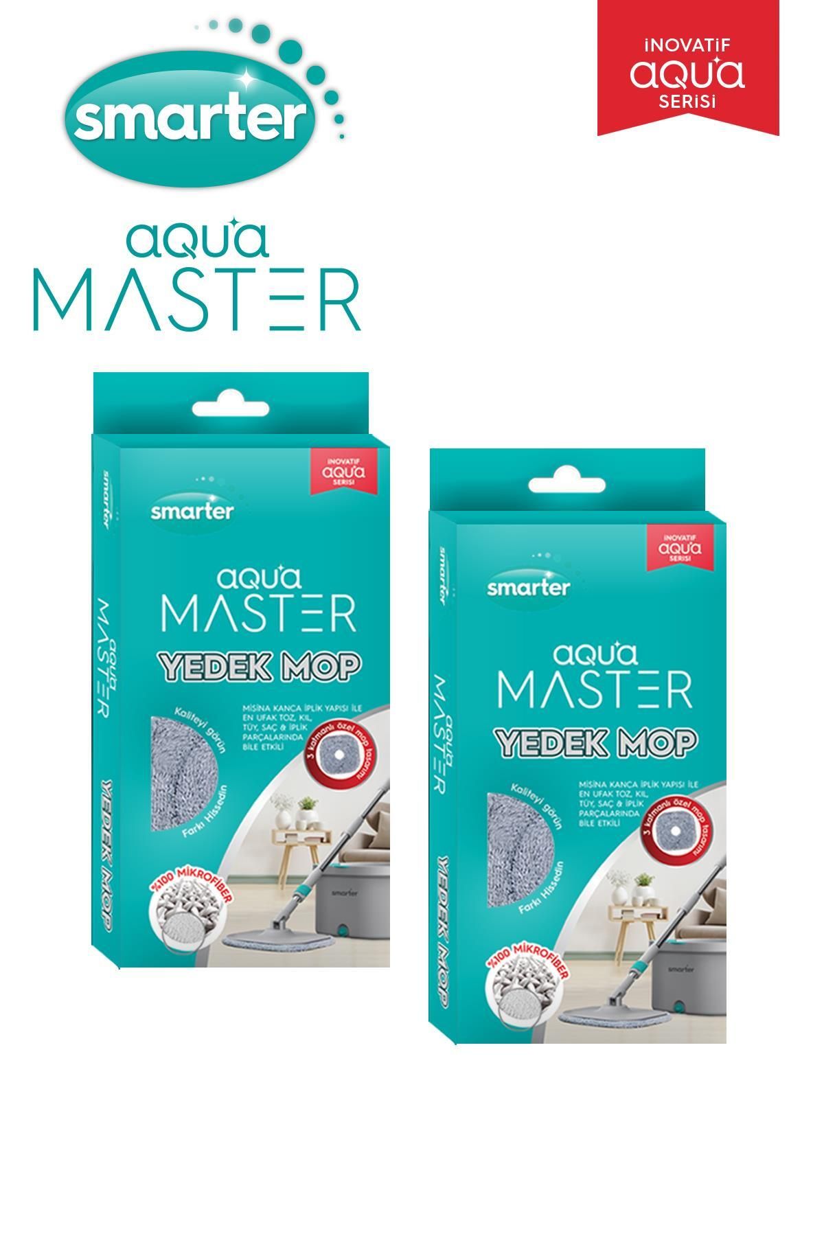 SMARTER Aqua Master 2 Adet Yedek Mop Temiz & Kirli Suyu Ayırma Özelliği Otomatik Temizlik Seti Mop P