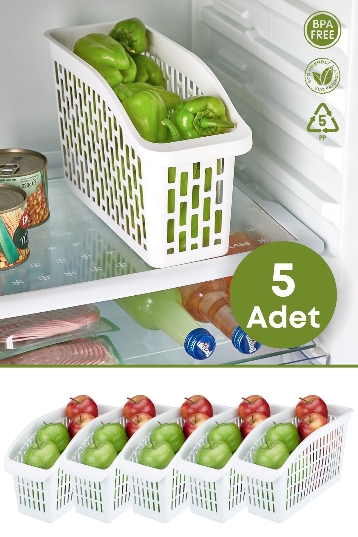 GRİMOR Life 5 Adet Buzdolabı Içi Düzenleyici Sebze Meyve Sepeti Mutfak Banyo Tezgah Altı Üstü Organizer