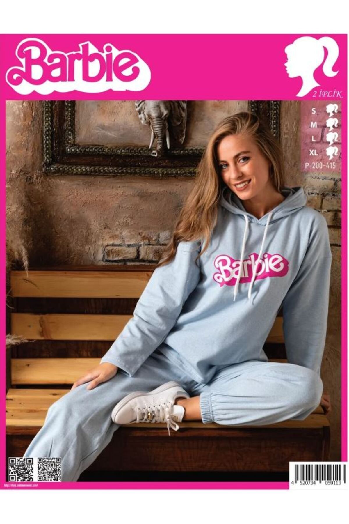 Sude P-200-415 Barbie 2 Iplik Kapüşonlu Kadın Pijama Takımı