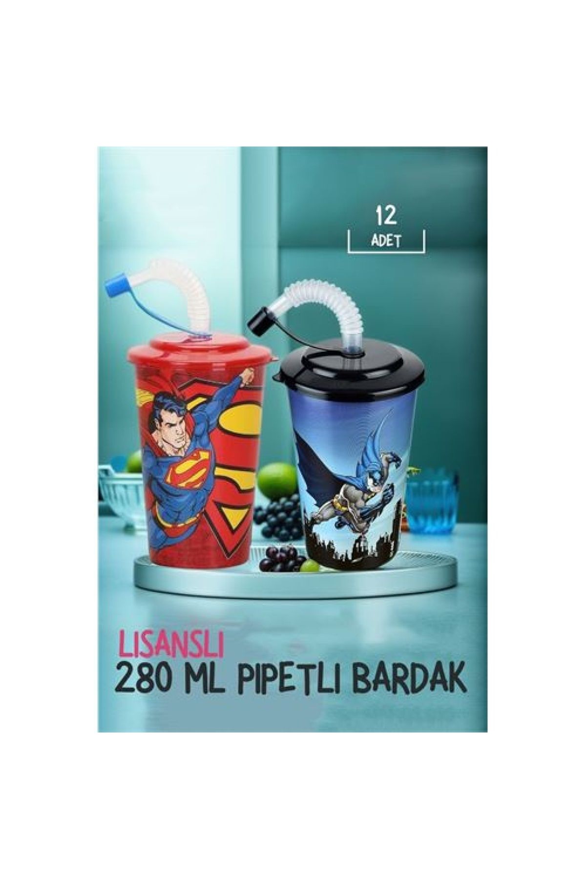 valya 8+4 ADET Batman+Superman Pipetli Bardak