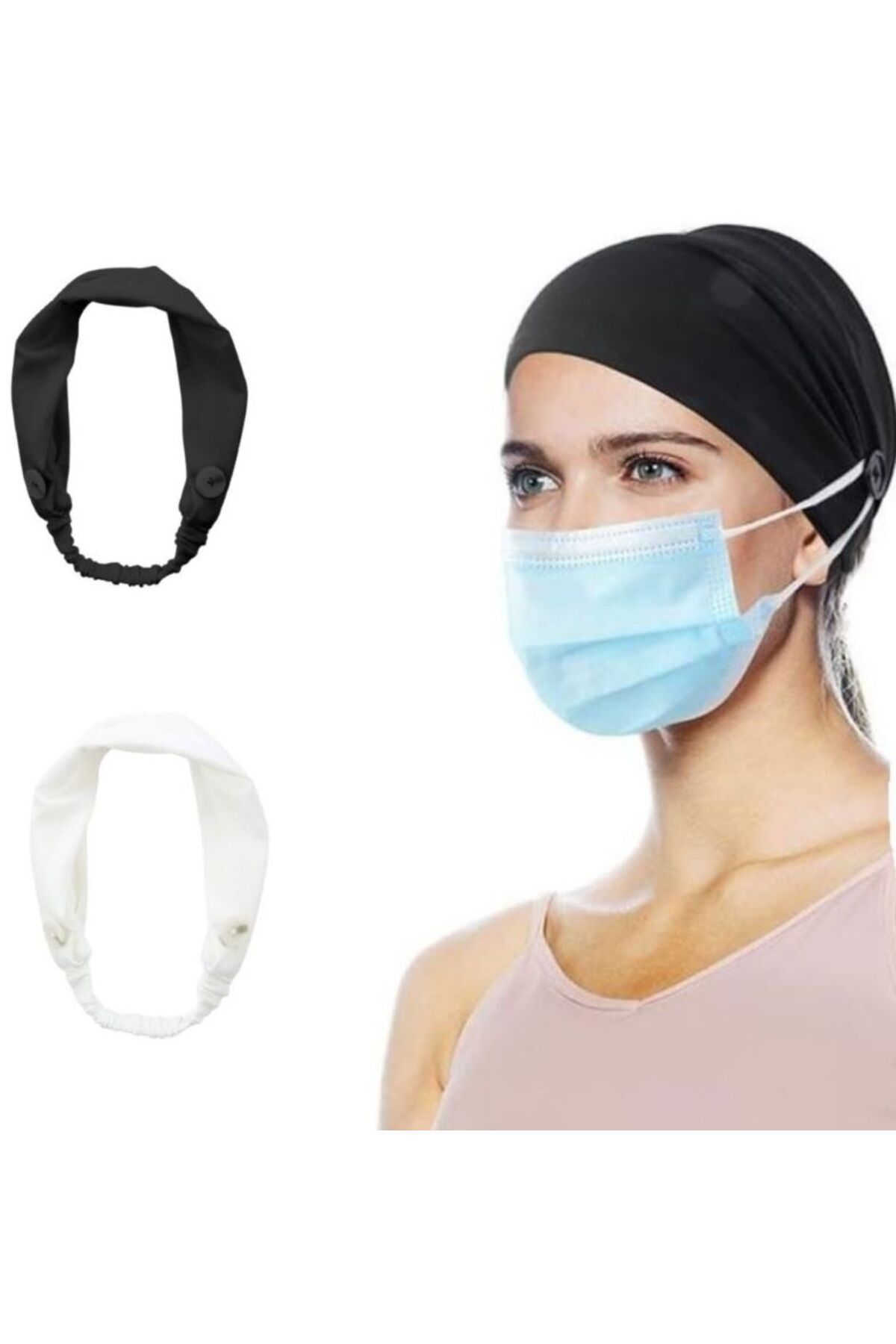 BERG Unisex Yüz Maskesi Kulak Rahatlatıcı Saç Bandı Tutucu Maske Düğmeli Bandana