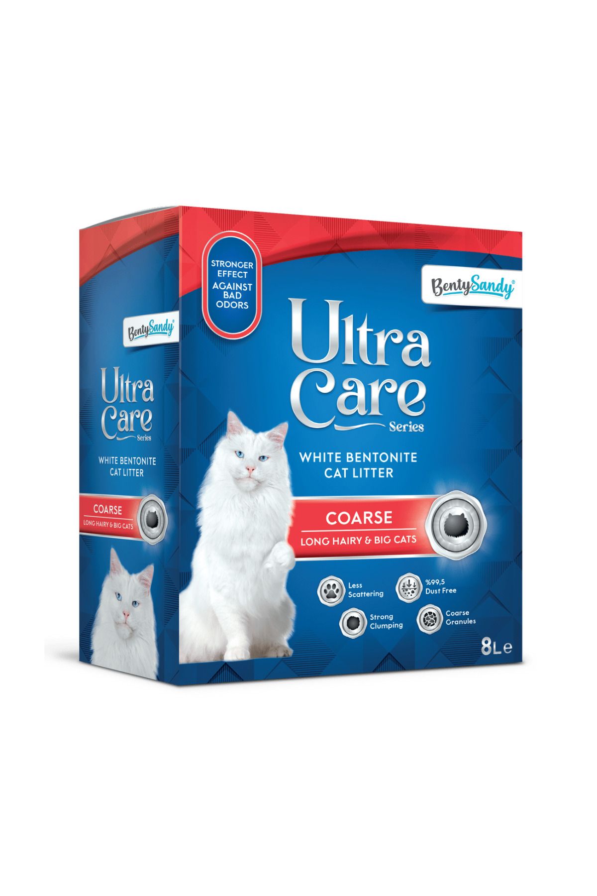BentySandy Ultra Care Series Büyük Ve Uzun Tüylü Kediler Için Iri Taneli Topaklanan Kedi Kumu 8l