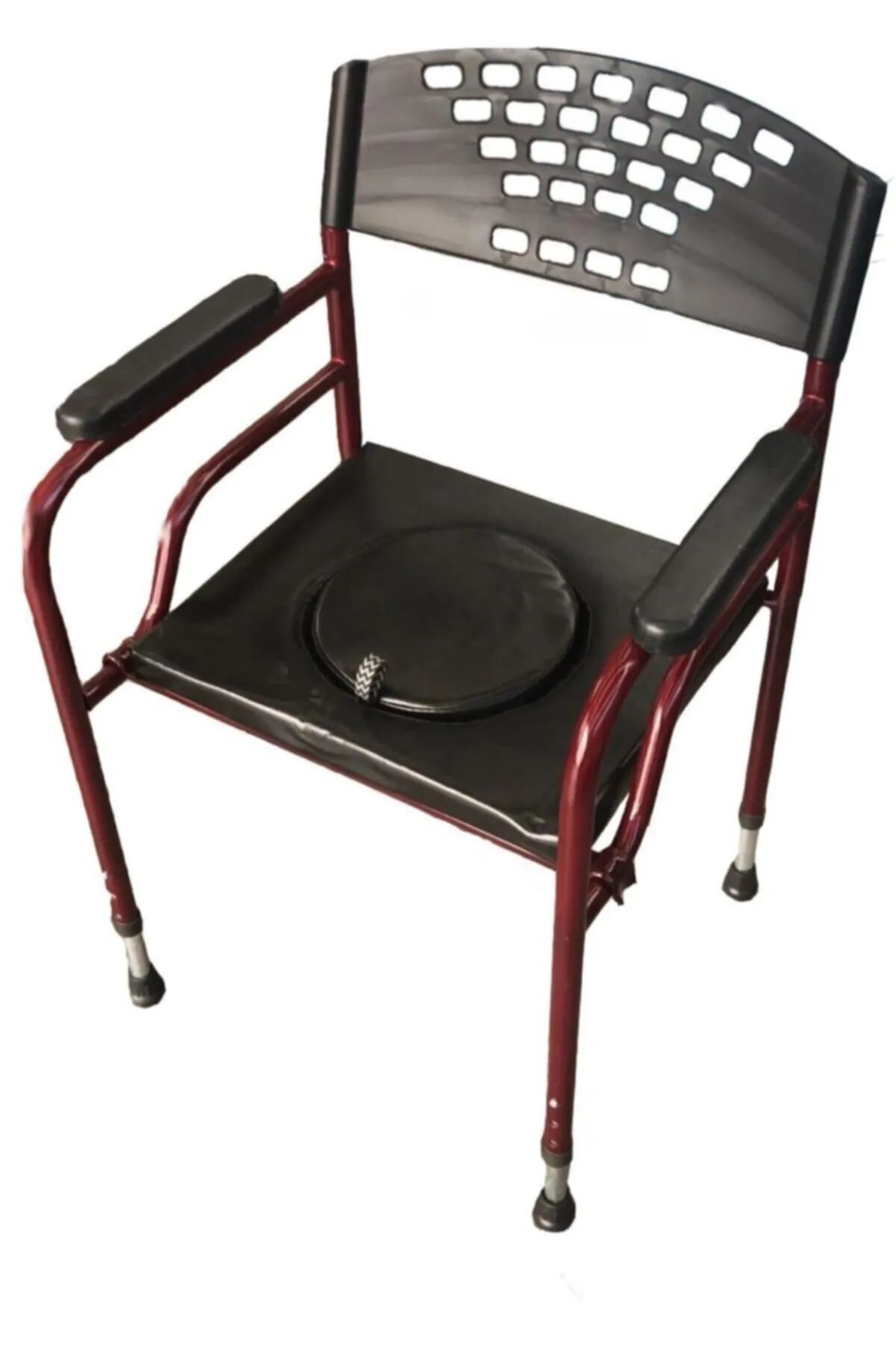 HillMaxx Deri Döşemeli Seyyar Katlanabilir Hasta Yaşlı Tuvalet Sandalyesi Klozetli Wc'li Oturak