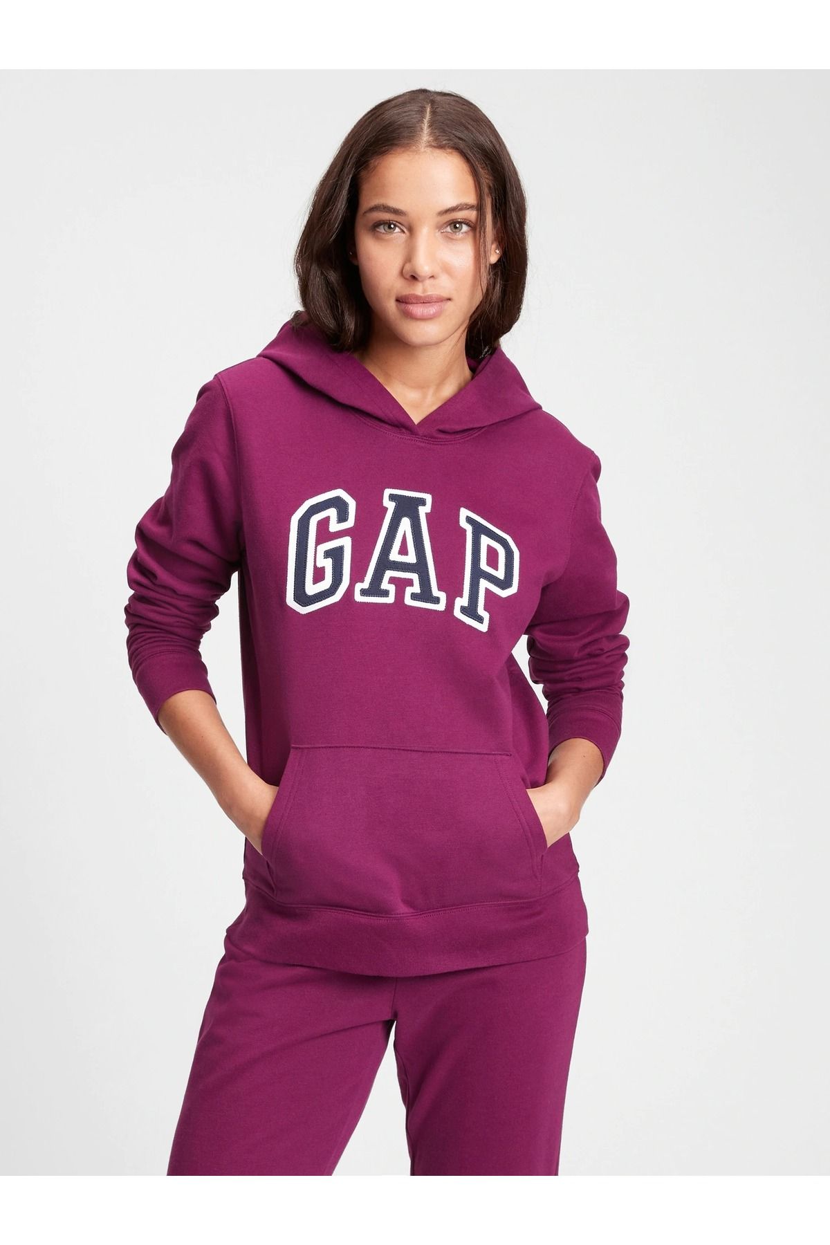 GAP Kadın Mor Logo Kapüşonlu Sweatshirt