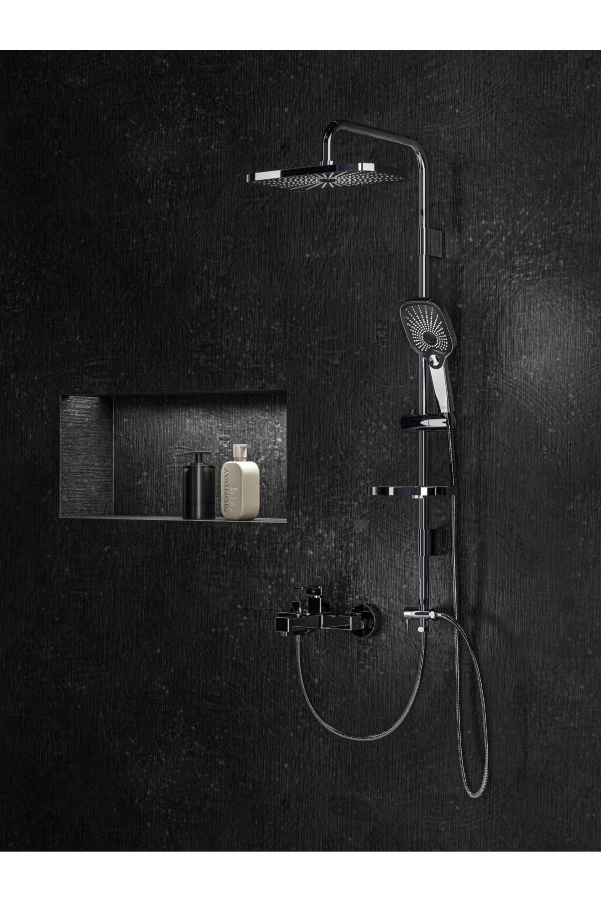 Artema Flo S Banyo Bataryası Krom A41937 + Banto Krom Siyah Robot Tepe Duş Takımı Paslanmaz Duş Başlığı Set