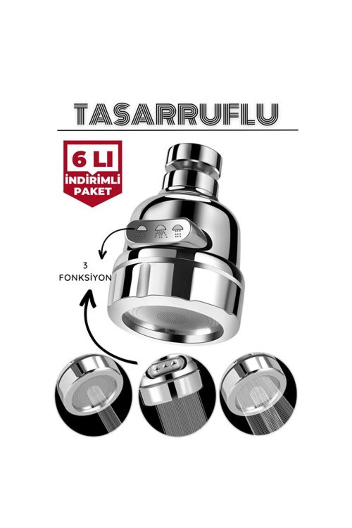 ModaCar TransForMacion 6 Adet 3 Fonksiyonlu Tasarruflu Musluk Başlığı Krom