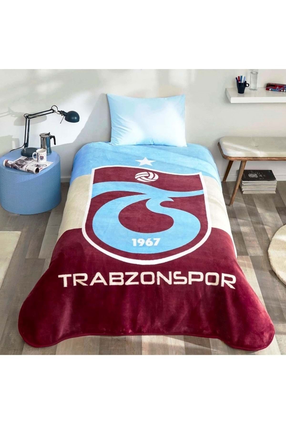Taç /Trabzonspor Taraftar Lisanslı Tek Kişilik Battaniye-ÜÇ RENK