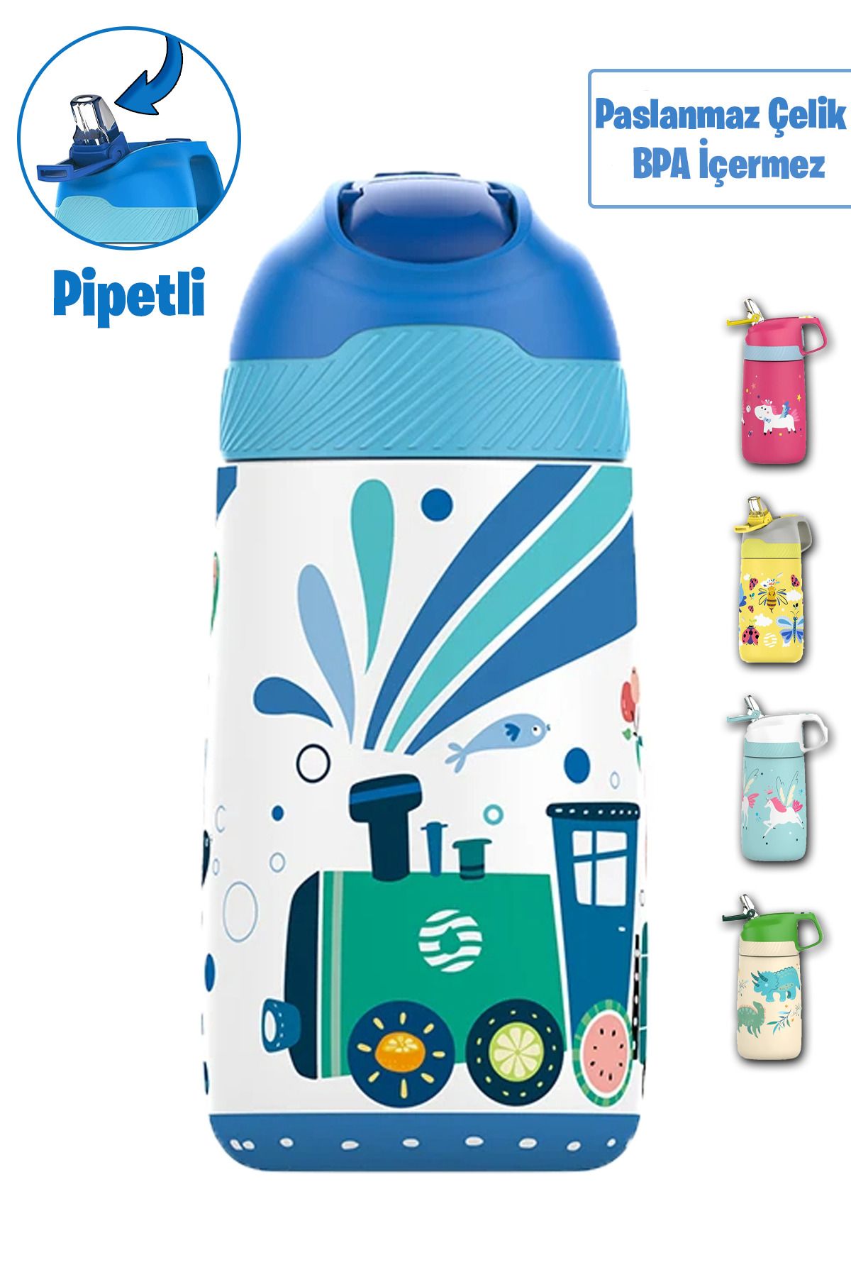 Vagonlife Çocuk 350 ML Pipetli Çelik Matara Paslanmaz Çelik Termos 5 Farklı Renk 2055-350ML